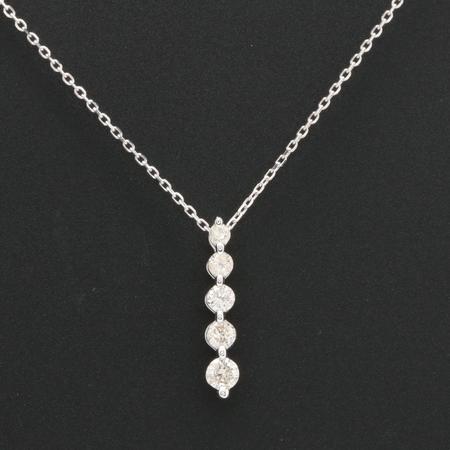 10K White Gold Diamond Pendant Necklace