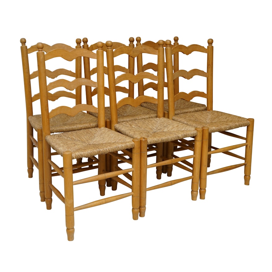 Set of Six Rush Seat Ladderback Dining Chairs