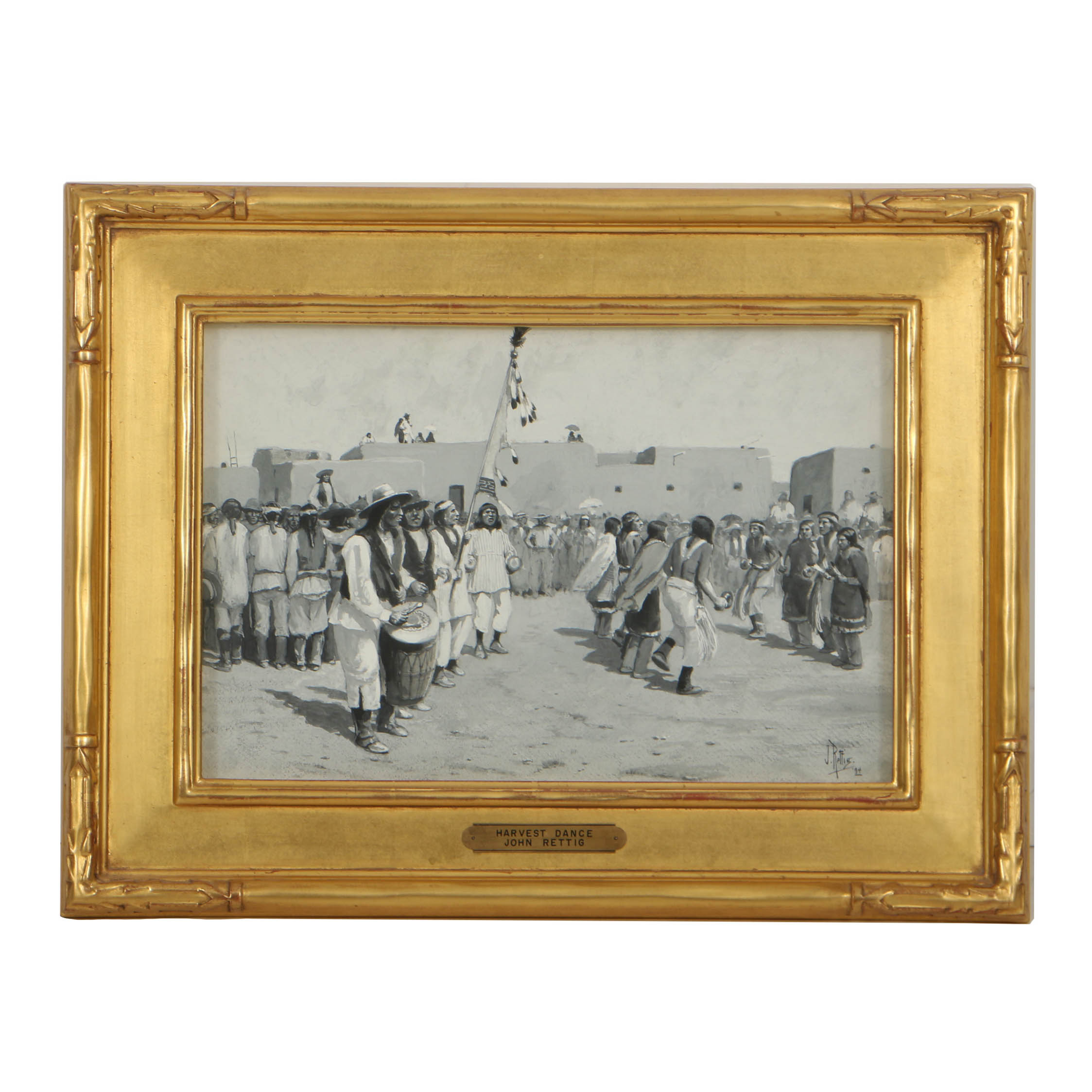 John Rettig 1894 Oil Painting on Board "Harvest Dance"