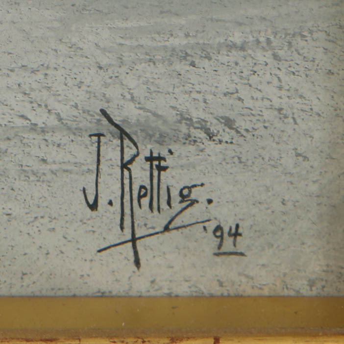 John Rettig 1894 Oil Painting on Board "Harvest Dance"