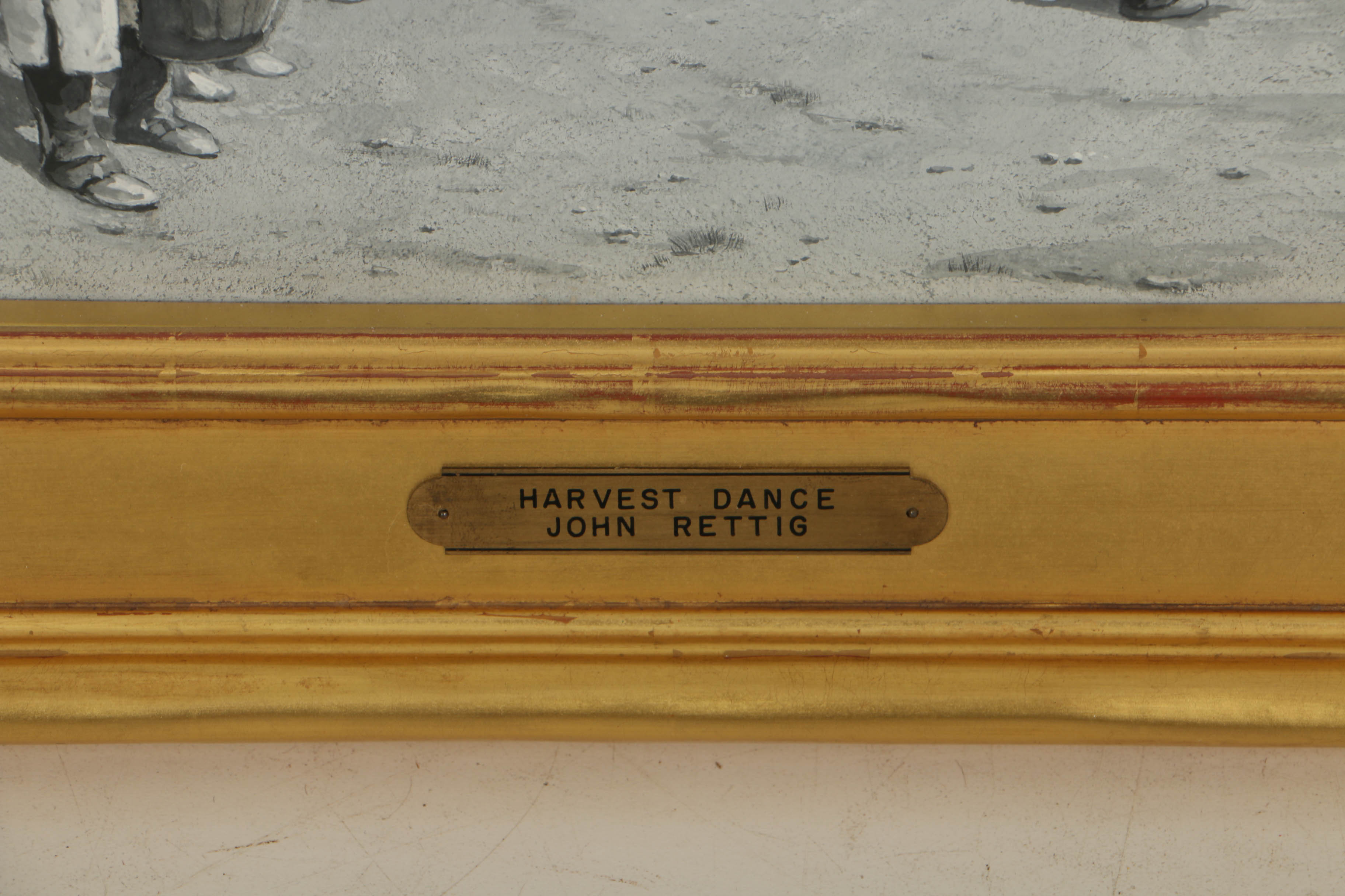 John Rettig 1894 Oil Painting on Board "Harvest Dance"