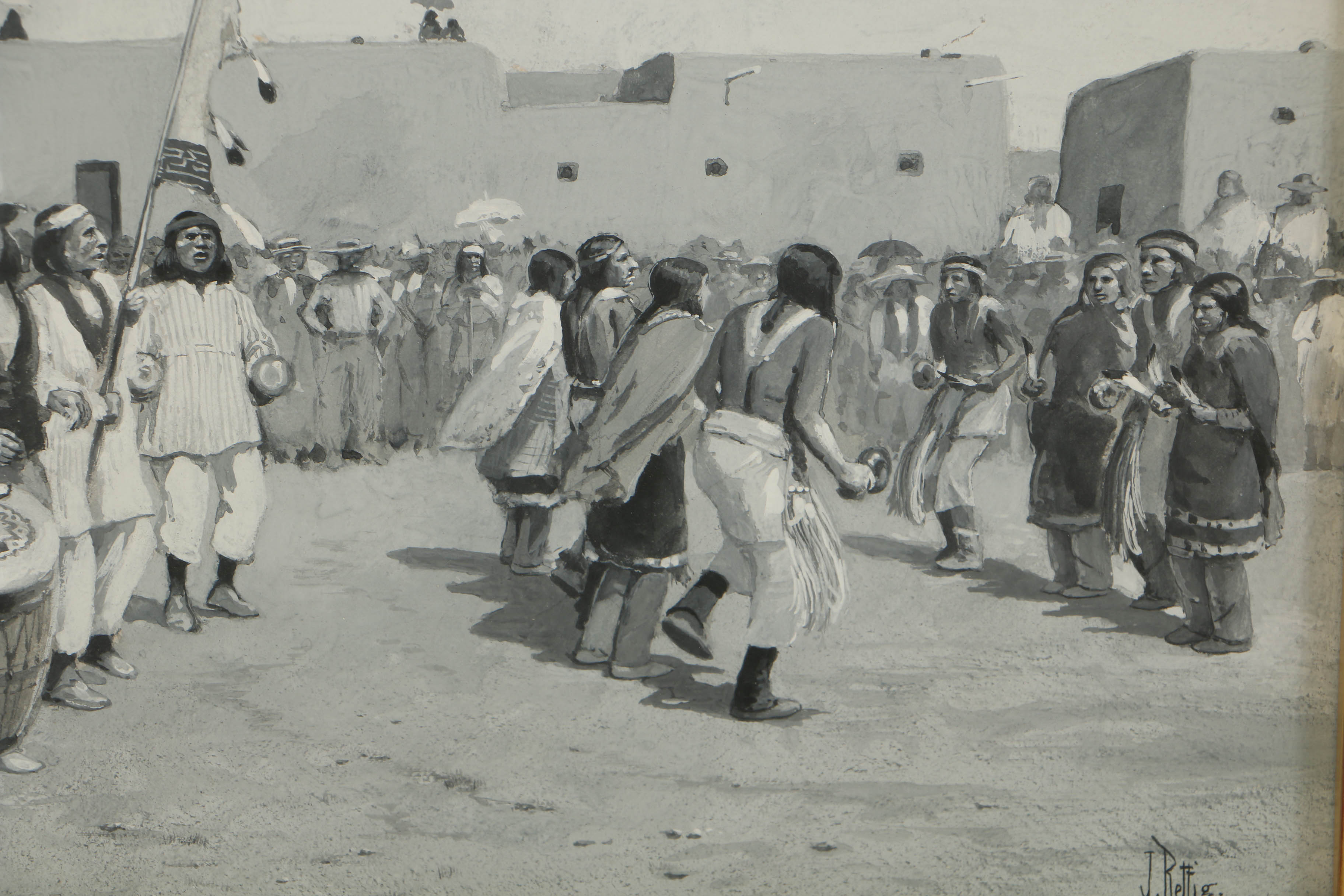 John Rettig 1894 Oil Painting on Board "Harvest Dance"