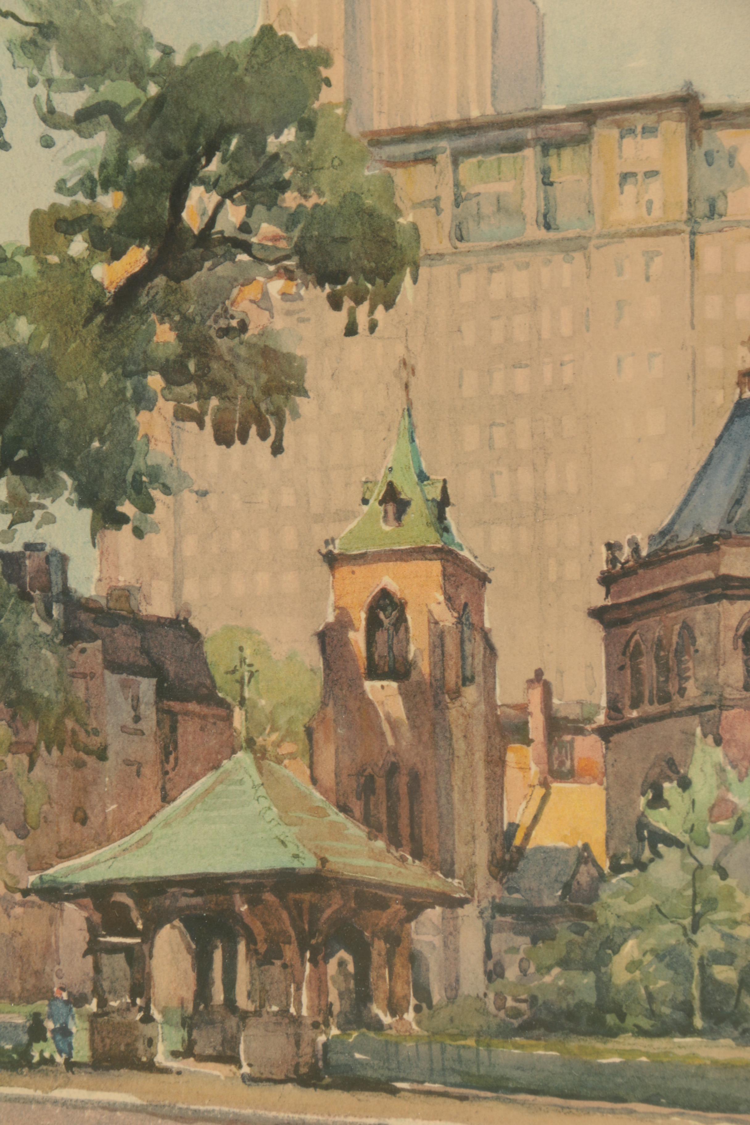 Lithograph After Marc of Downtown City Architecture