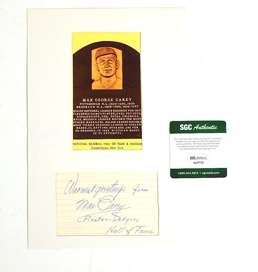 SGC Authenticated HOF Max George Carey Autograph