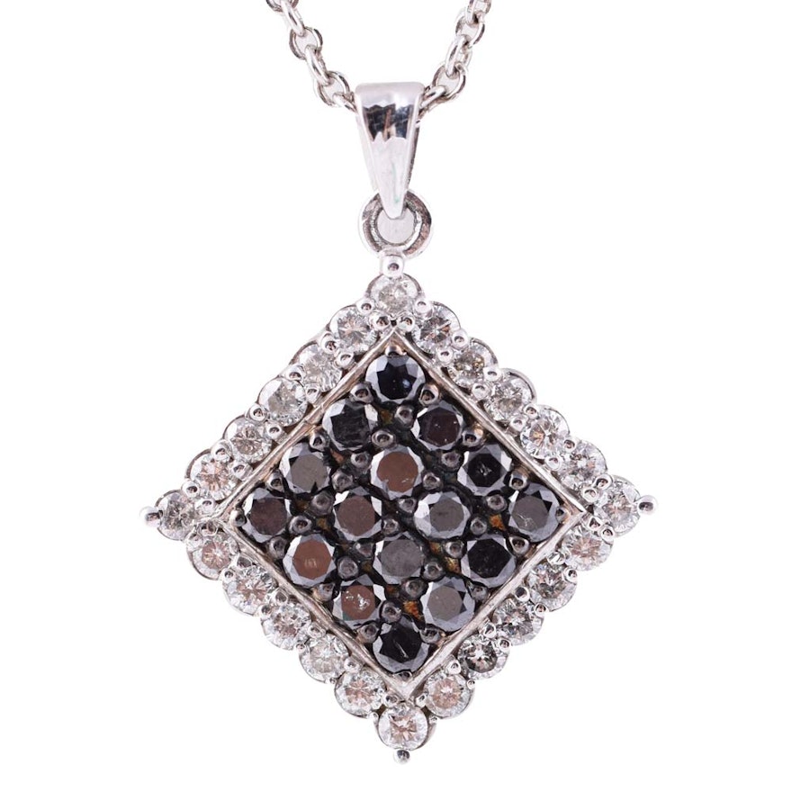 Sterling Silver and 1.27 CTW Diamond Cluster Pendant Necklace