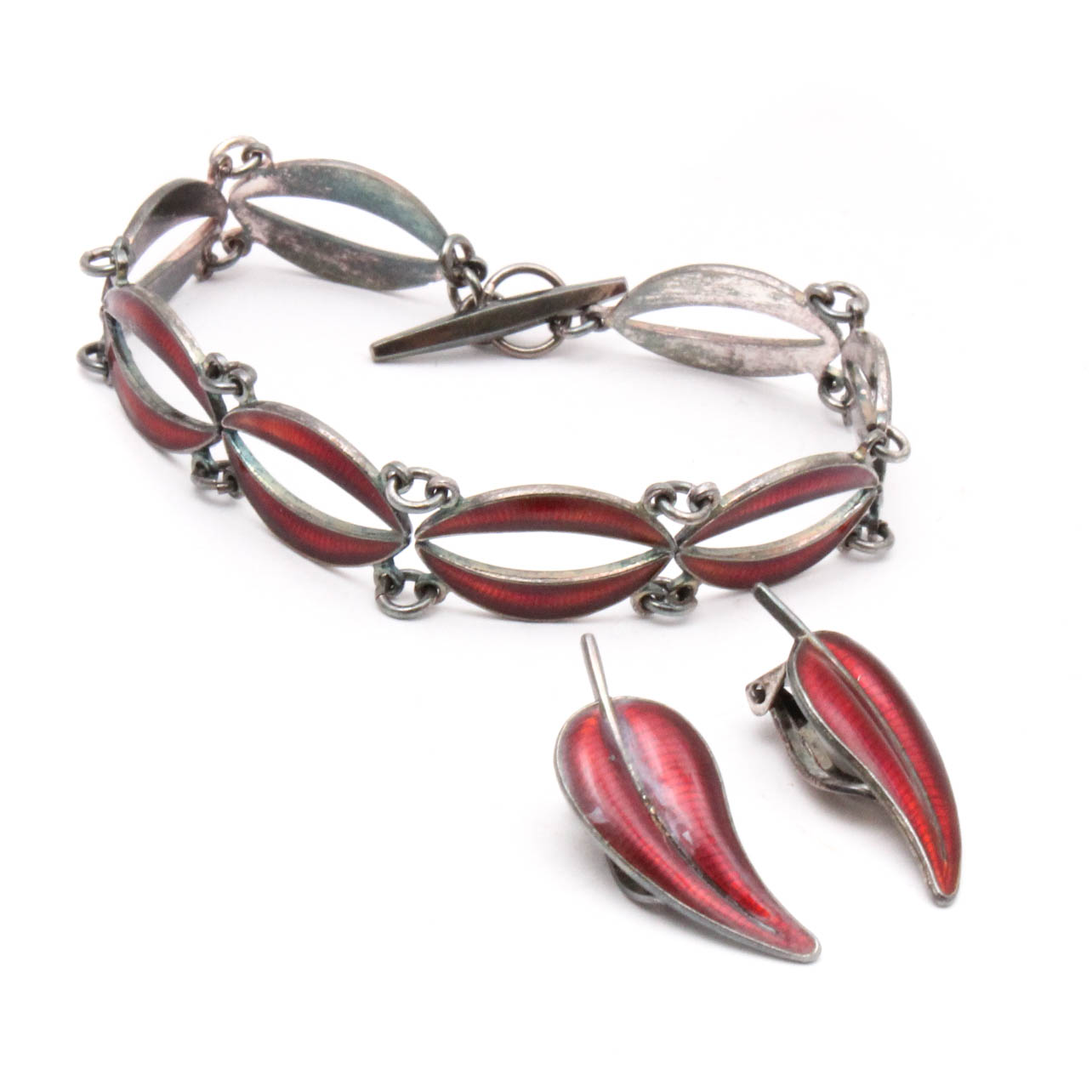 Sterling Silver Enamel Bracelet and Earrings Set