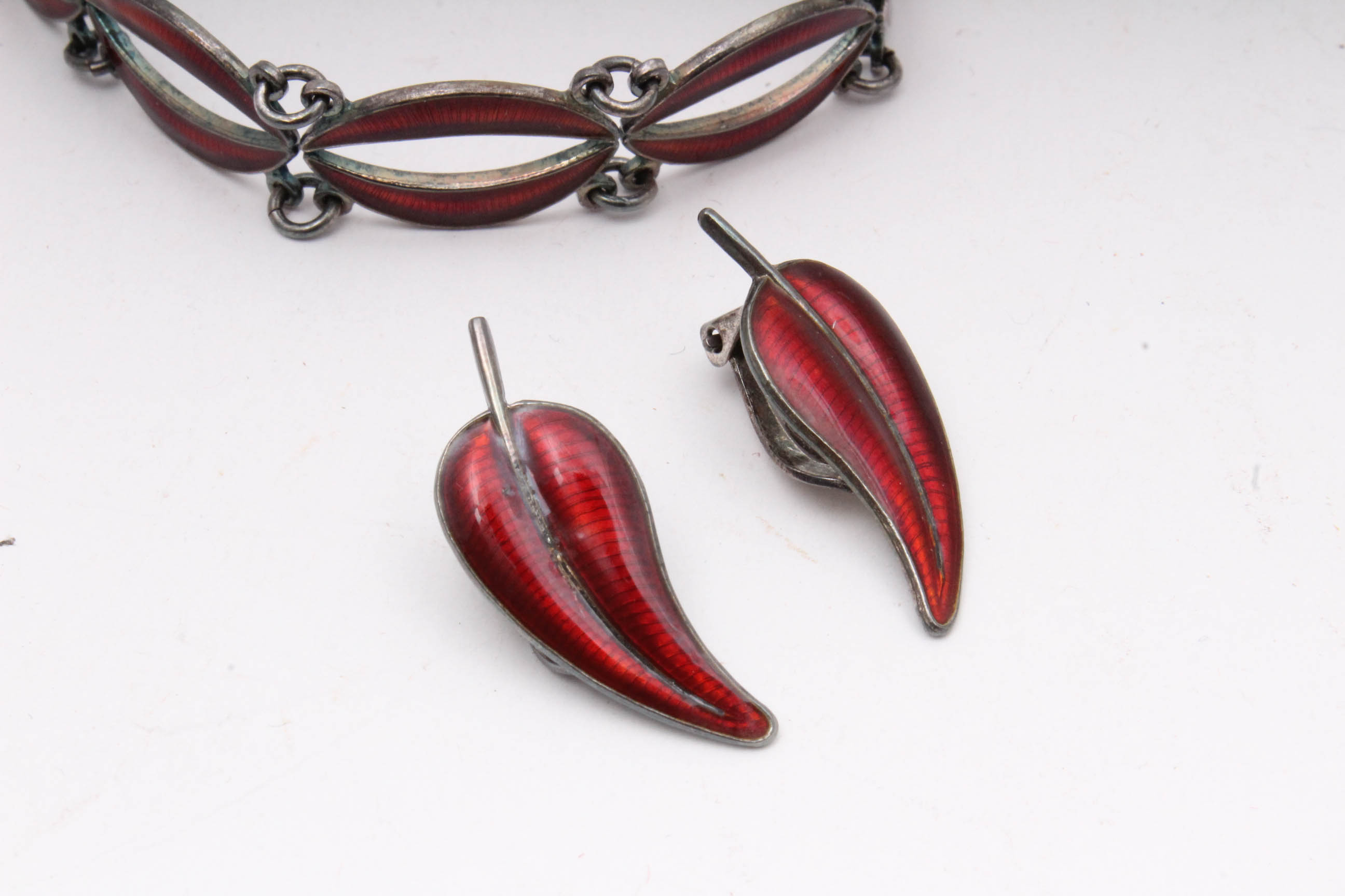 Sterling Silver Enamel Bracelet and Earrings Set