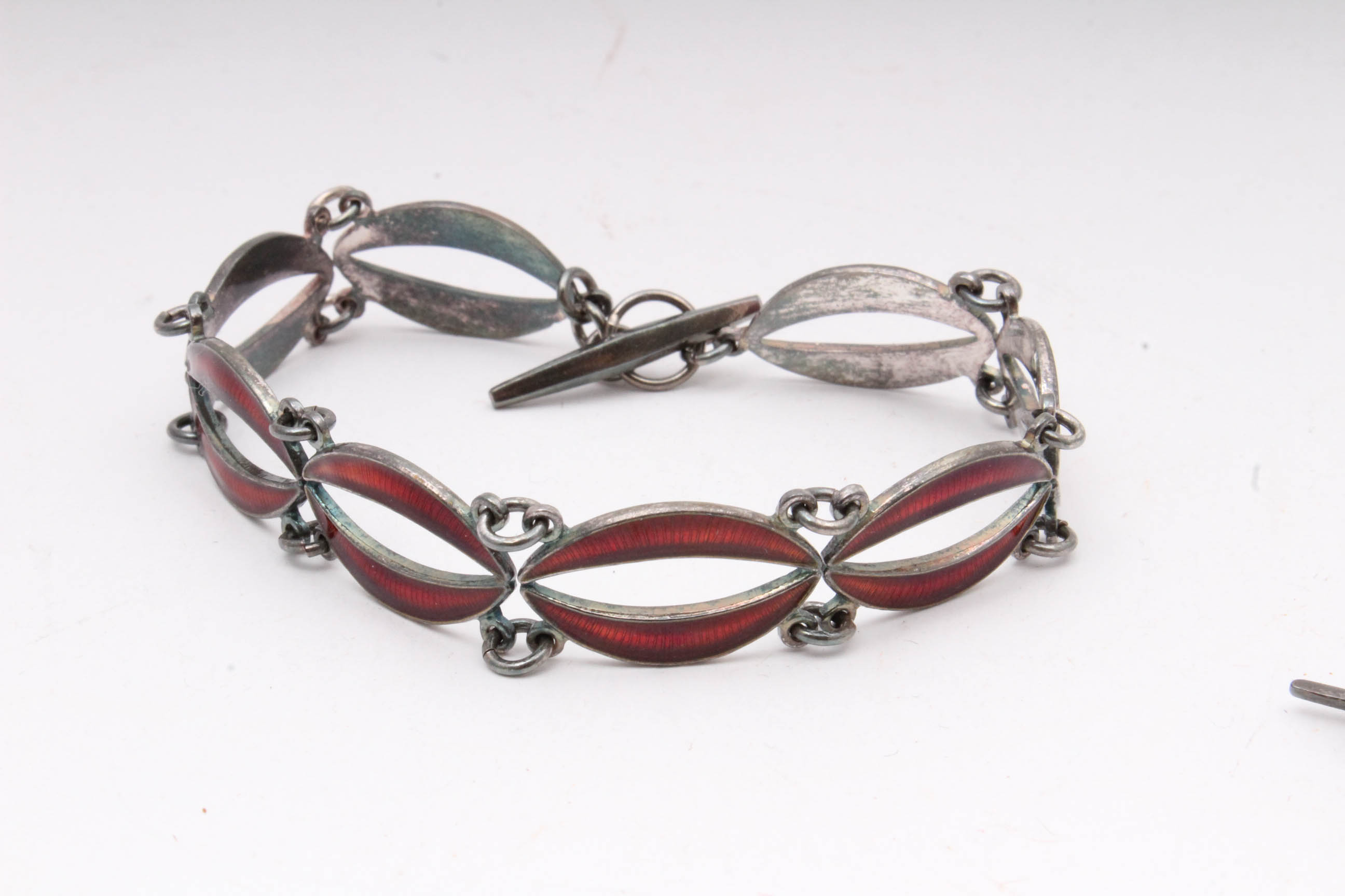 Sterling Silver Enamel Bracelet and Earrings Set