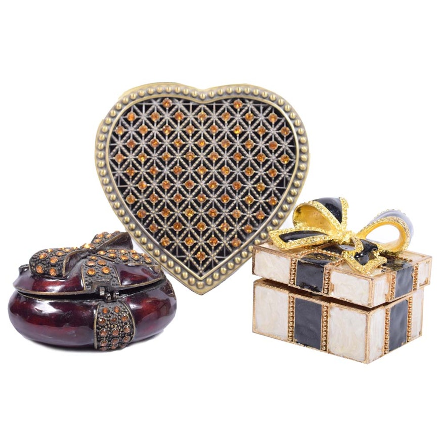Enameled and Brass Miniature Trinket Boxes