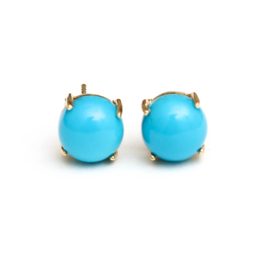 14K Yellow Gold Stabilized Turquoise Stud Earrings