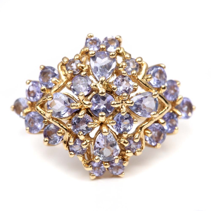 14K Yellow Gold 2.30 CTW Tanzanite Cluster Ring