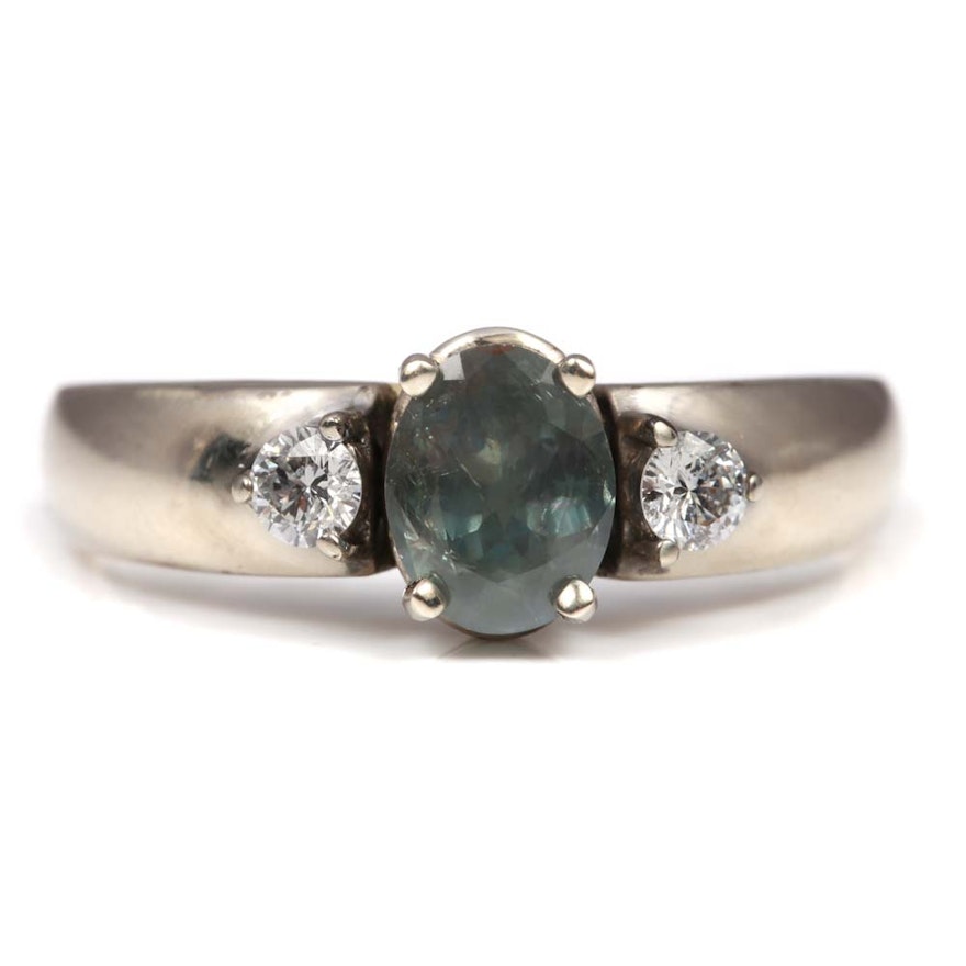 14K White Gold Alexandrite and Diamond Ring with GIA Report