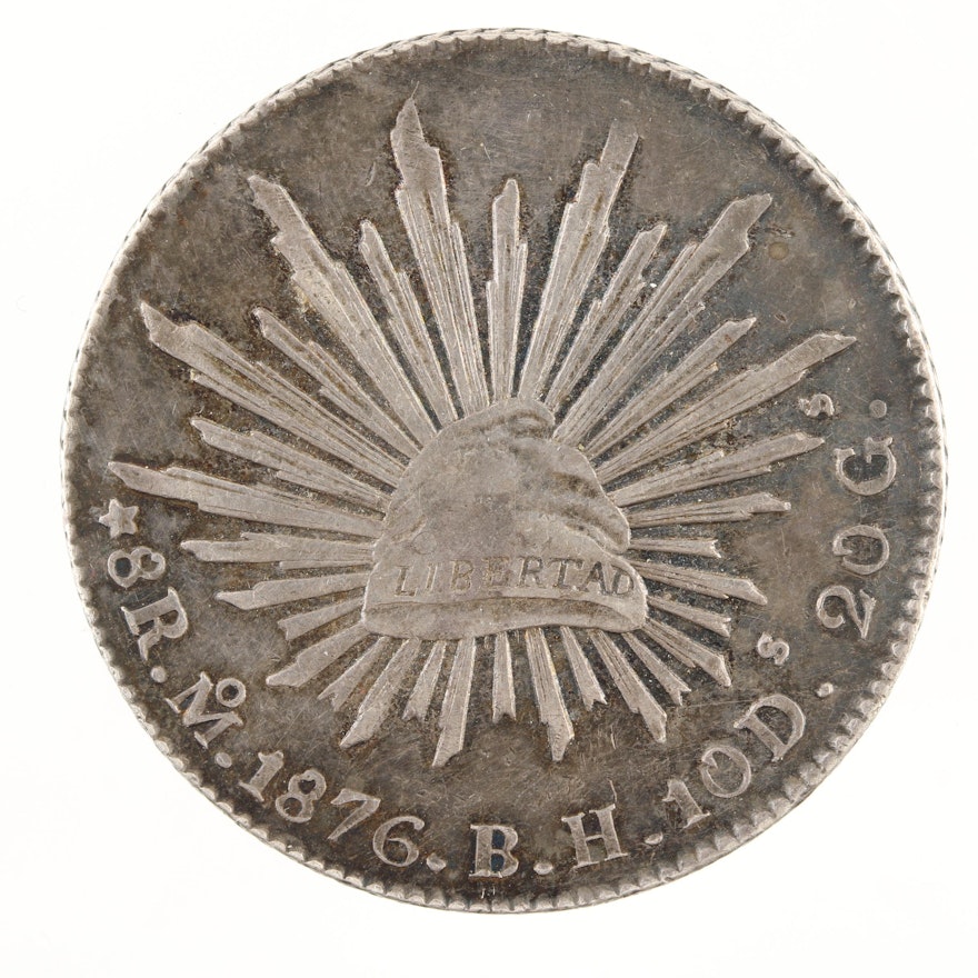 1876 Mexico Eight Reales Silver Coin