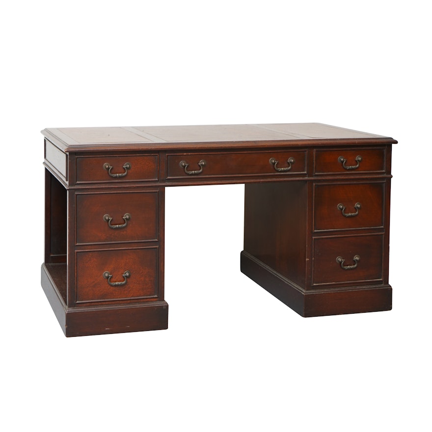 Vintage Diminutive Mahogany Leather Top Pedestal Desk