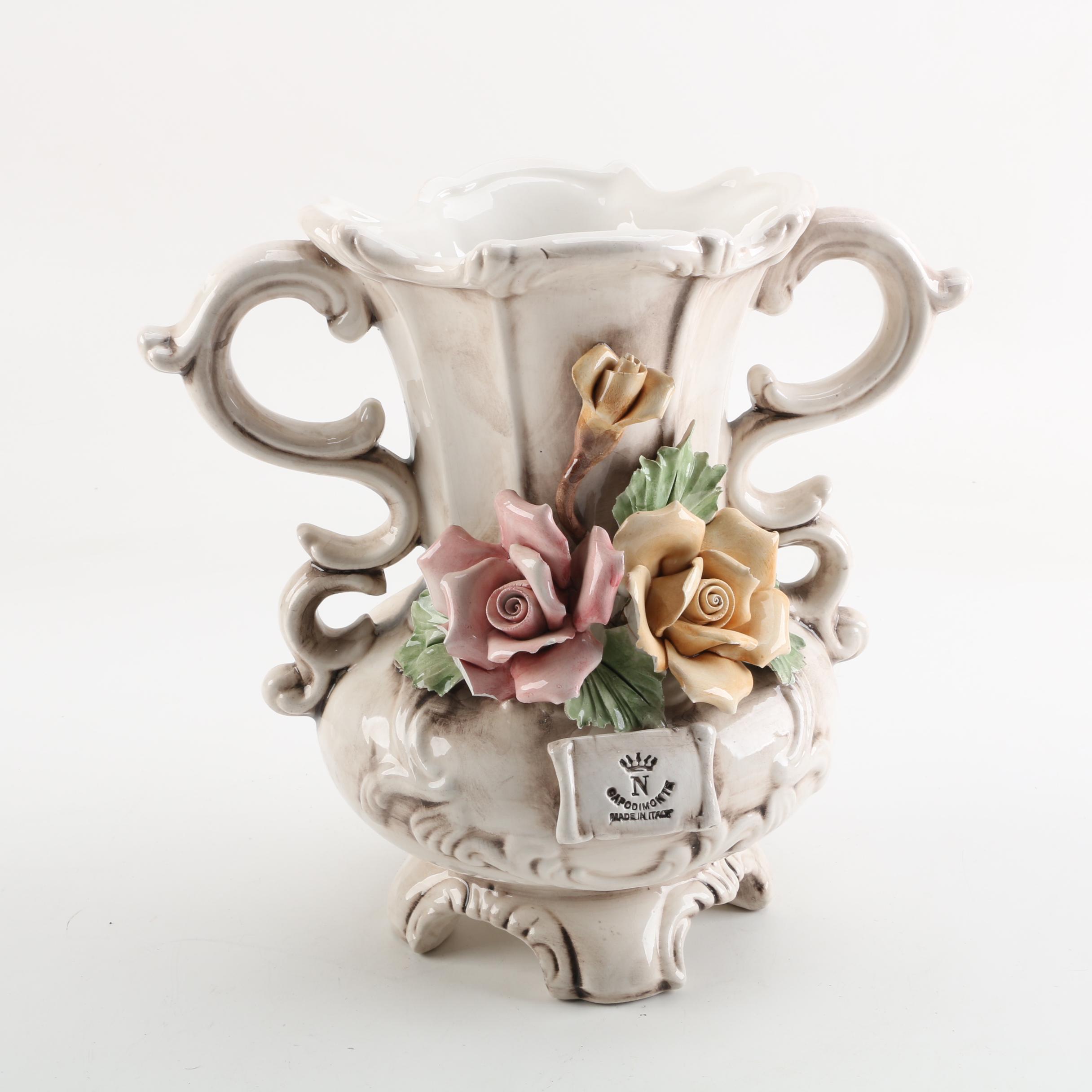 Capodimonte Porcelain Rose Themed Vase