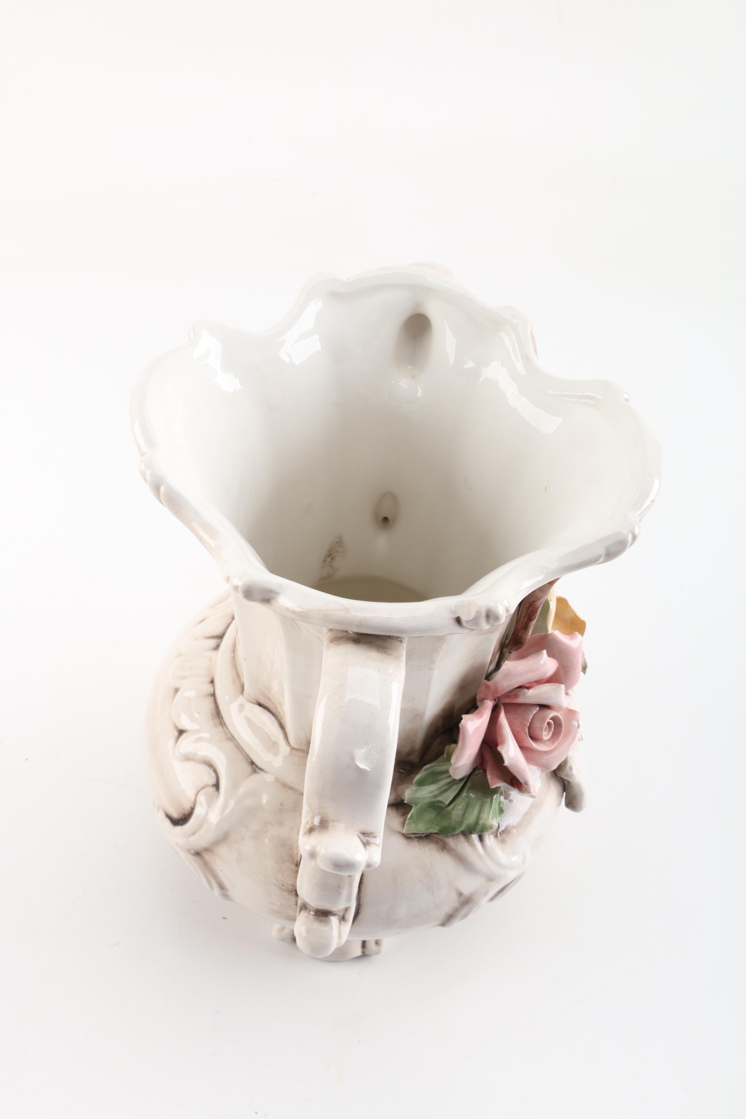 Capodimonte Porcelain Rose Themed Vase