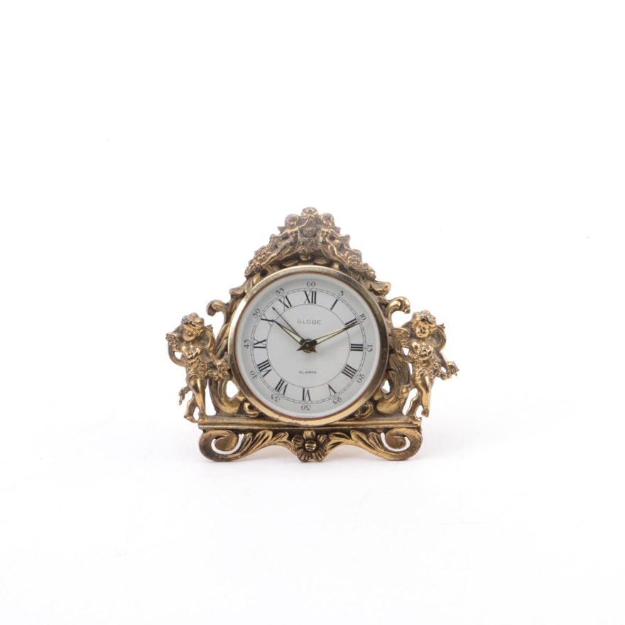Vintage Globe Brass Cherub Alarm Clock