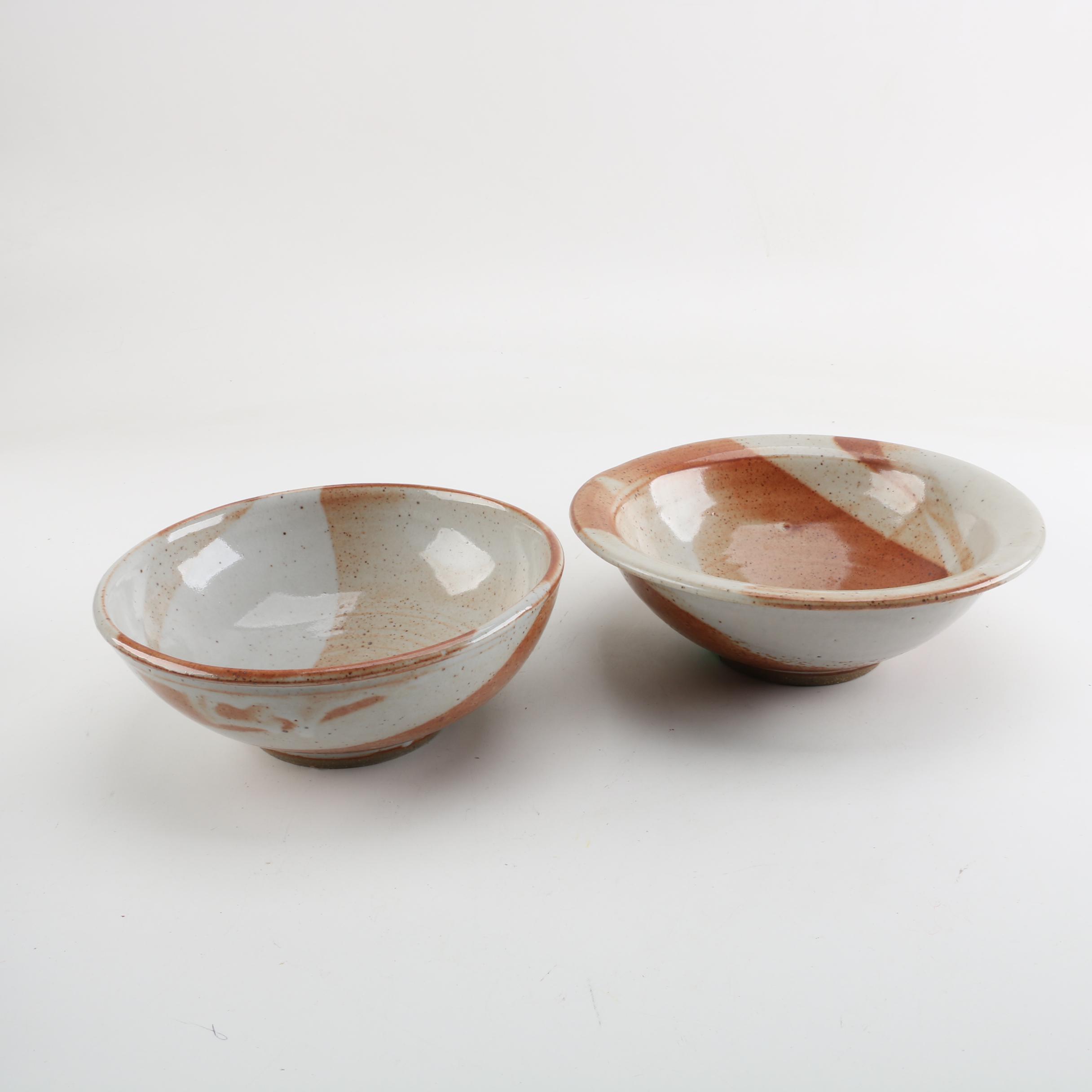 Signed Wheel Thrown Stoneware Bowls