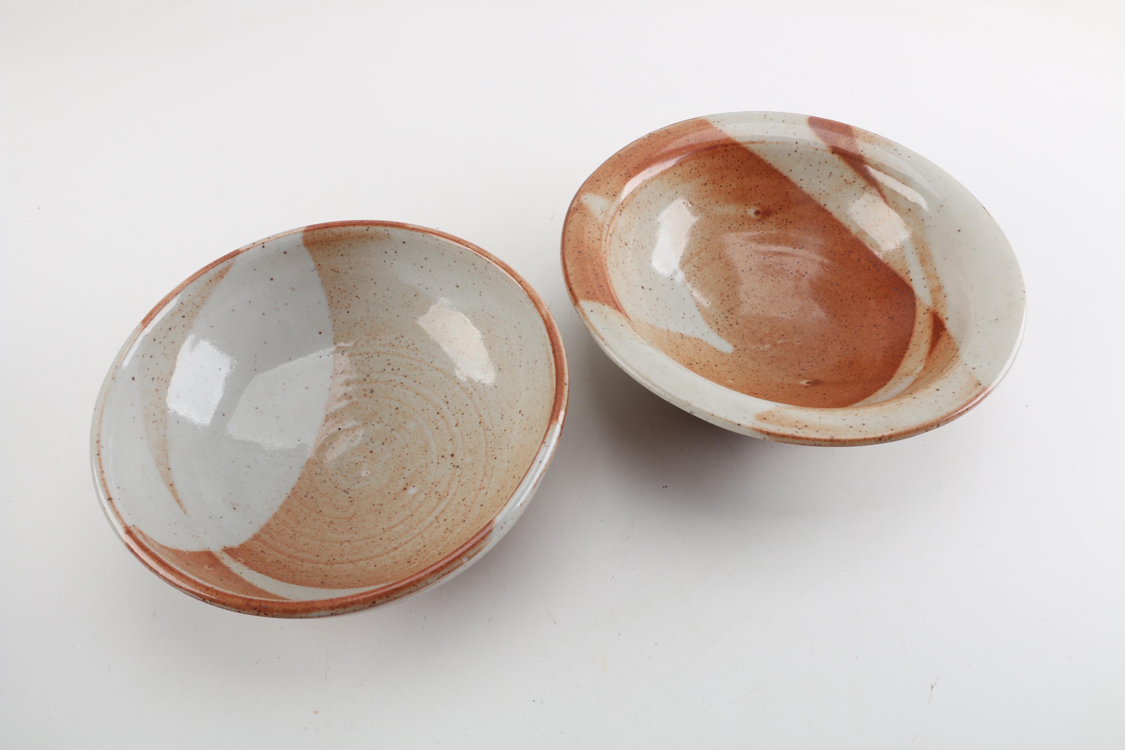 Signed Wheel Thrown Stoneware Bowls