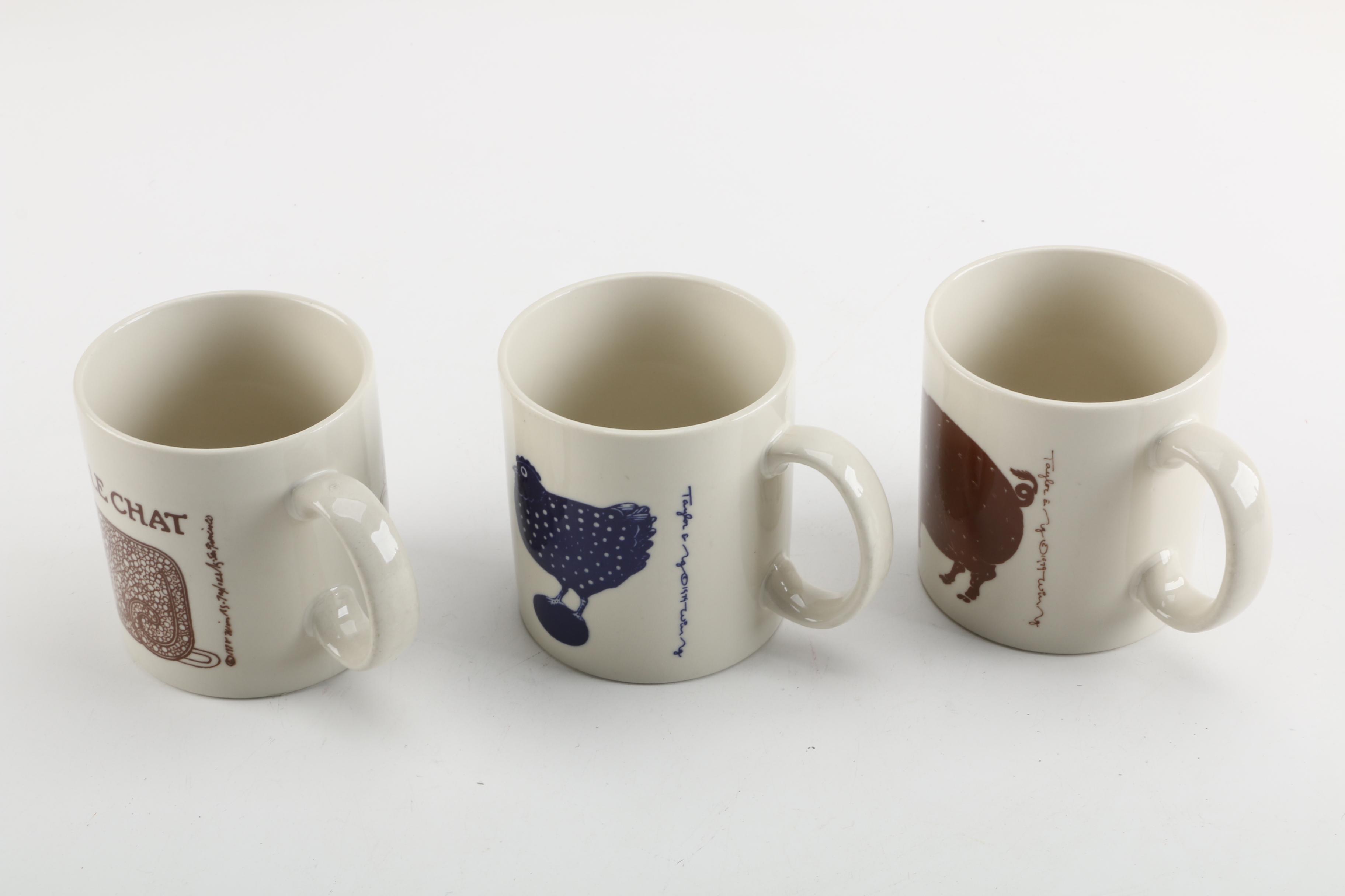 Taylor & Ng Chicken, Cat and Pig Coffee Mugs with French Text
