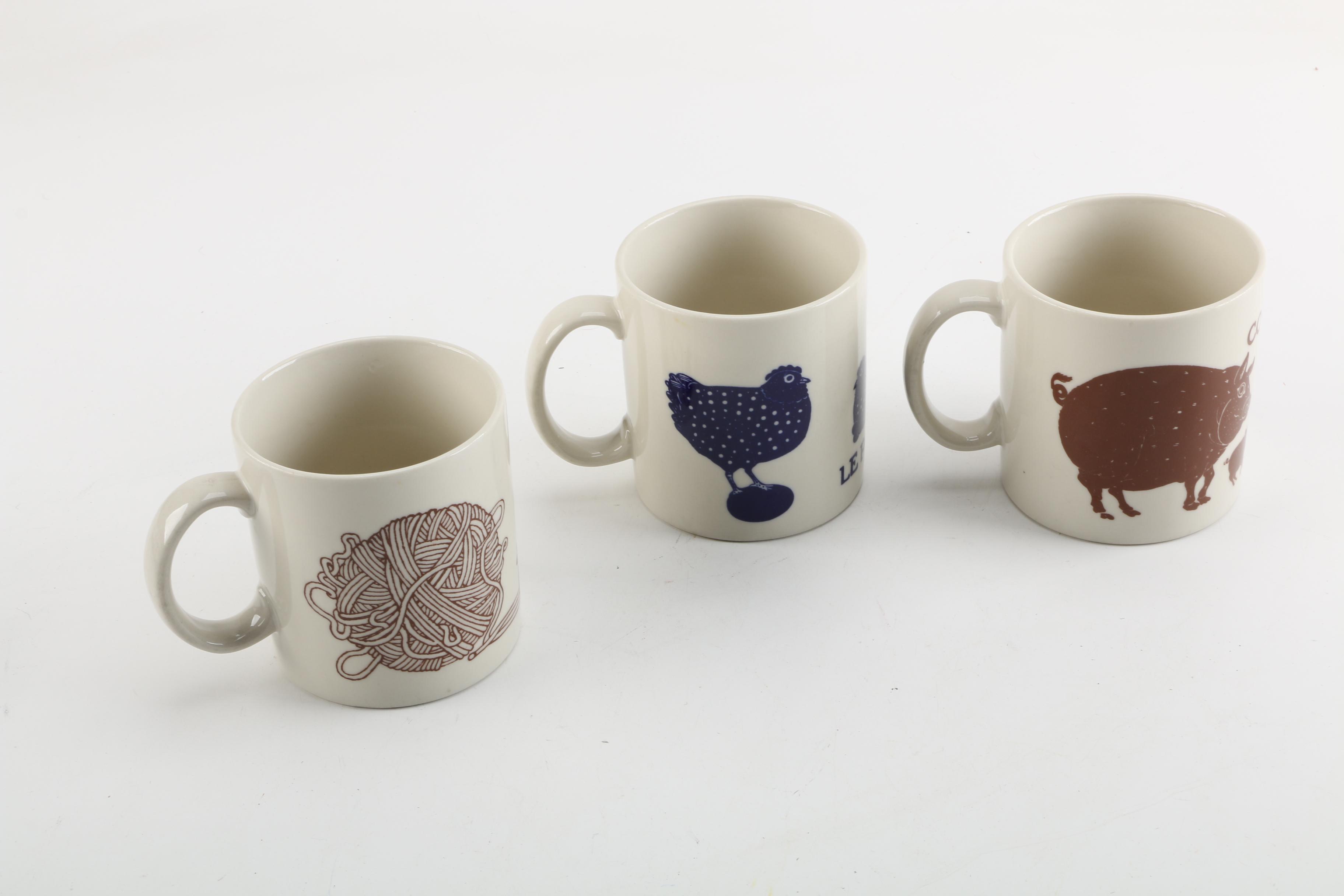 Taylor & Ng Chicken, Cat and Pig Coffee Mugs with French Text
