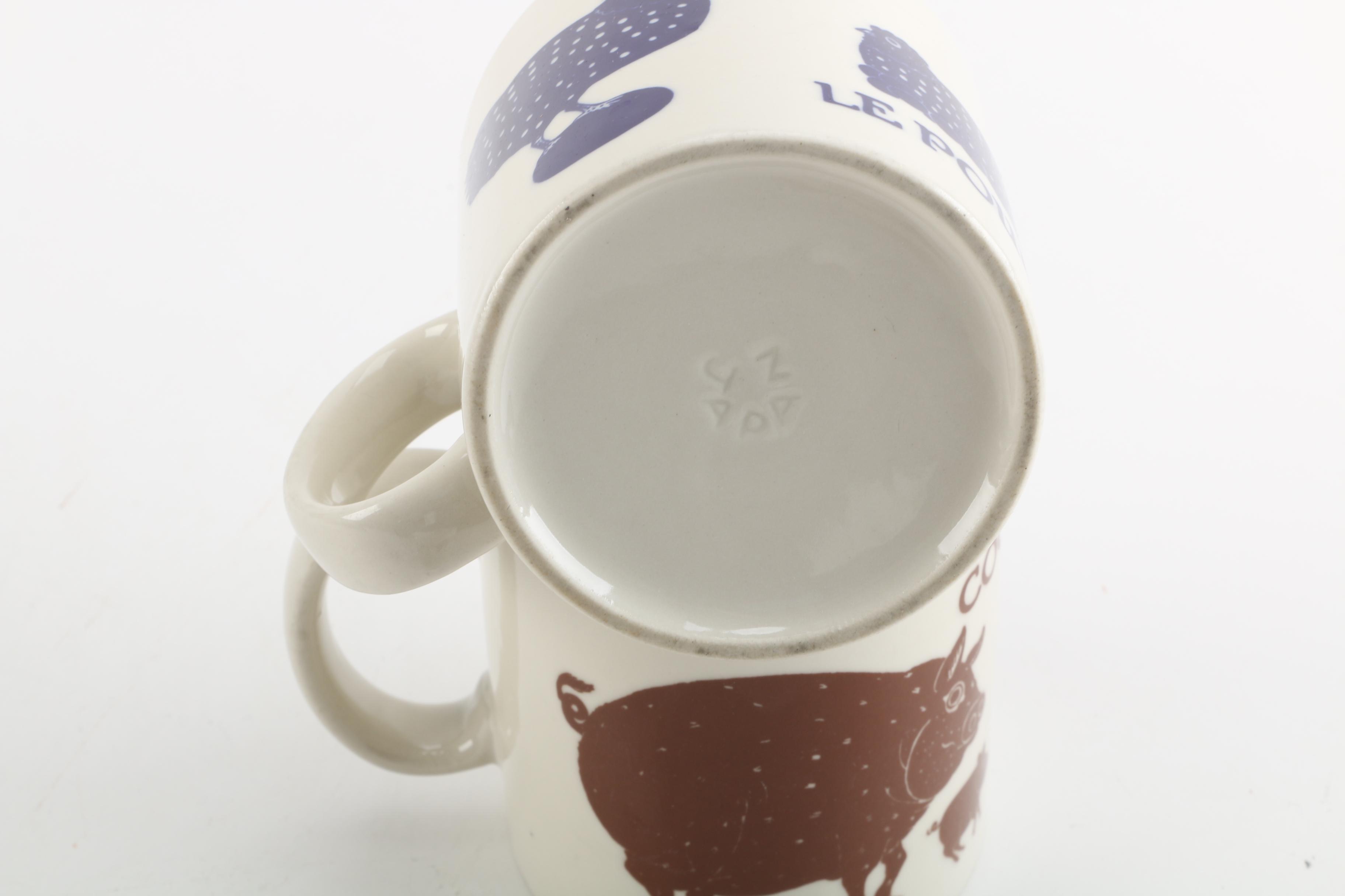 Taylor & Ng Chicken, Cat and Pig Coffee Mugs with French Text