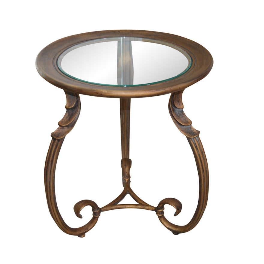 Bronze Tone Metal and Glass Accent Table