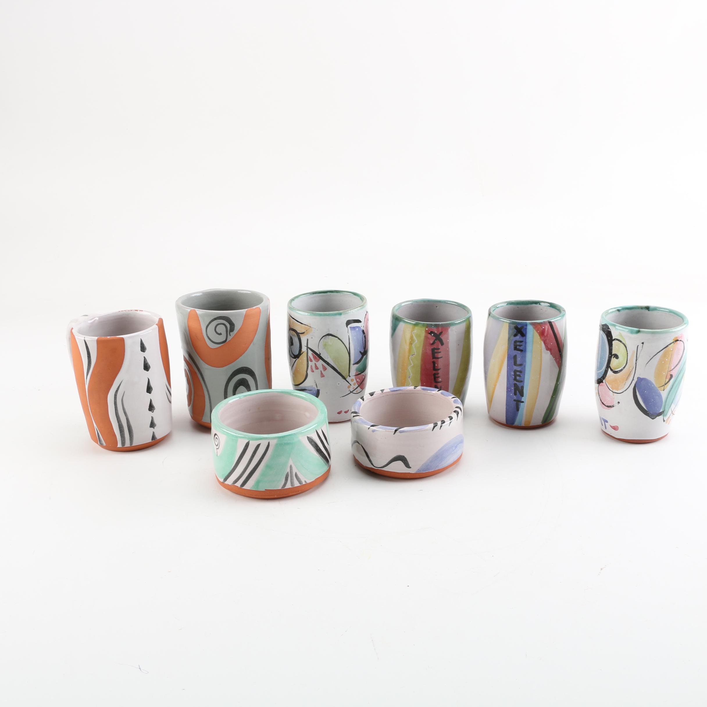 Signed Mary George Kronstadt Wheel Thrown Earthenware Mugs