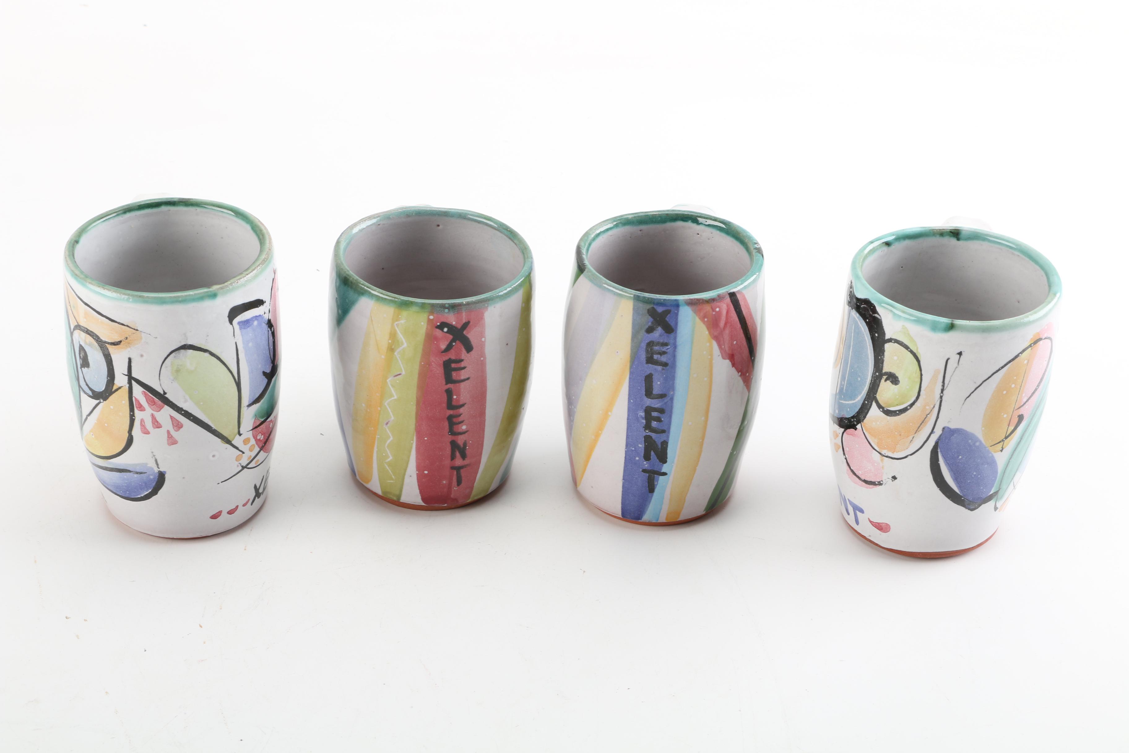 Signed Mary George Kronstadt Wheel Thrown Earthenware Mugs