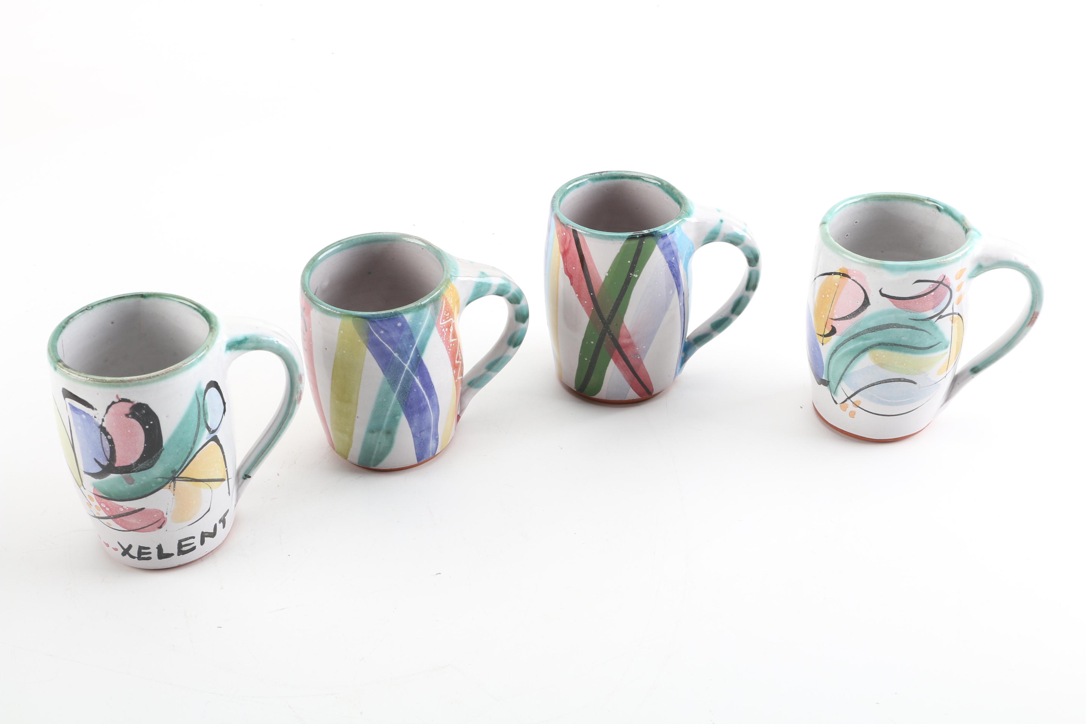 Signed Mary George Kronstadt Wheel Thrown Earthenware Mugs