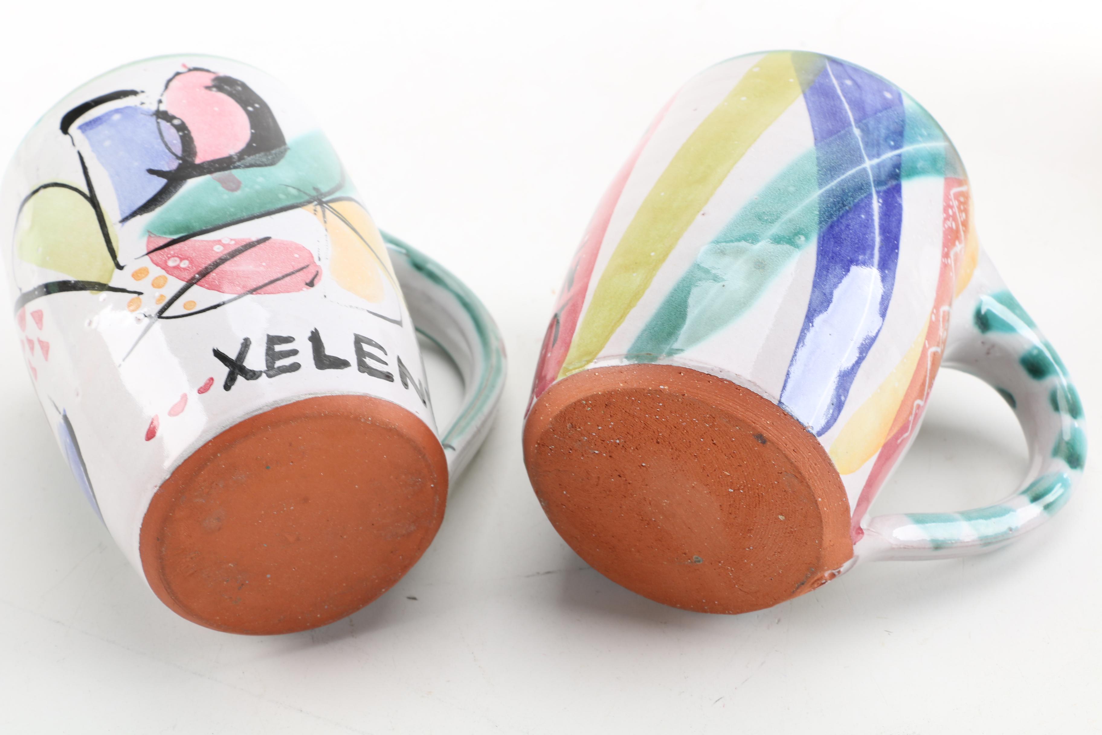 Signed Mary George Kronstadt Wheel Thrown Earthenware Mugs