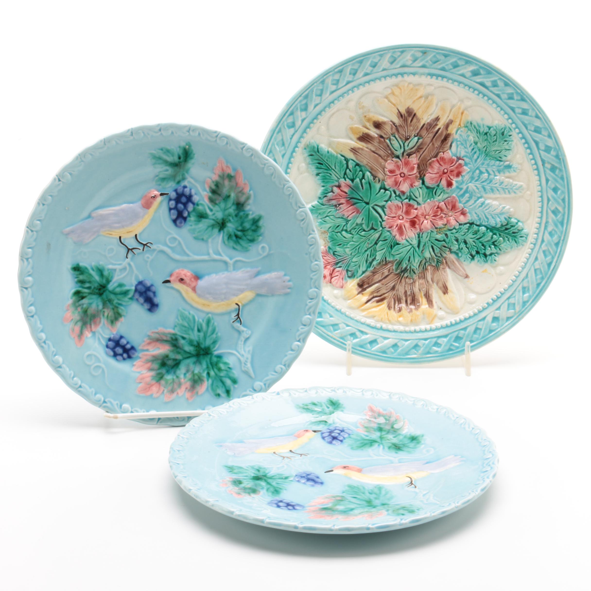 Antique Majolica and Vintage Highmount Hand-Painted Plates