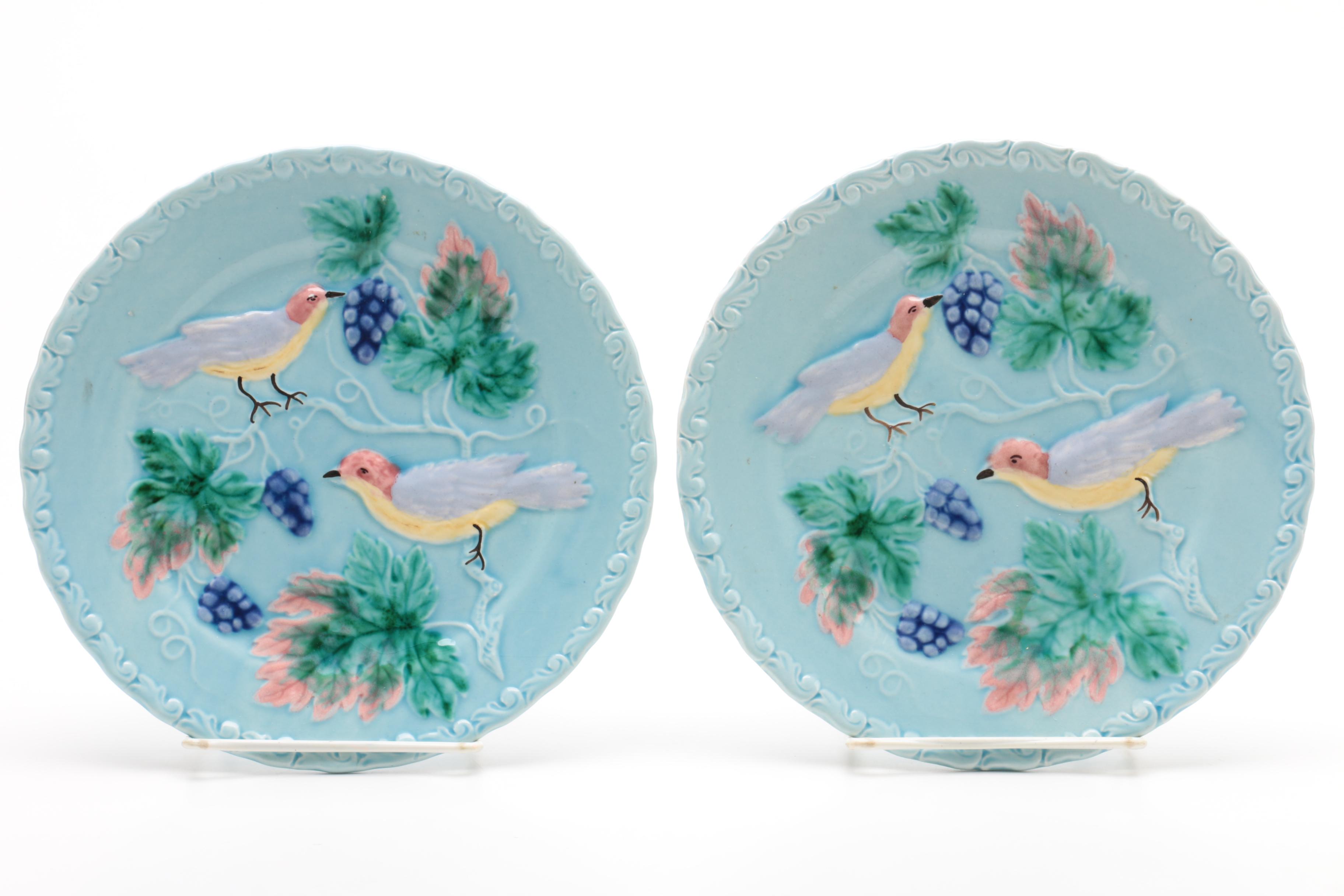 Antique Majolica and Vintage Highmount Hand-Painted Plates