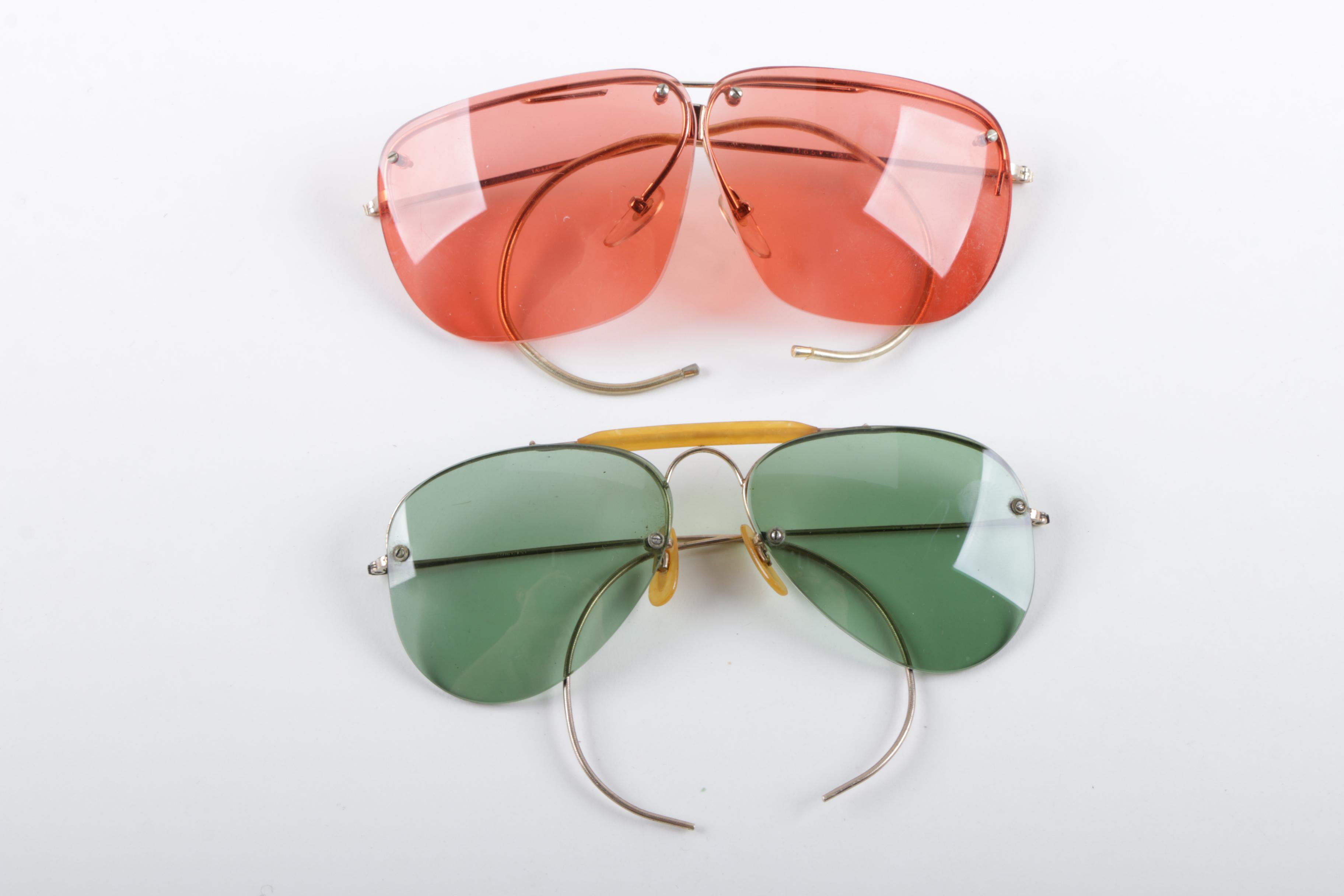Vintage Shuron Gold Filled Aviator Sunglasses and Tasco Shooting Eyeglasses