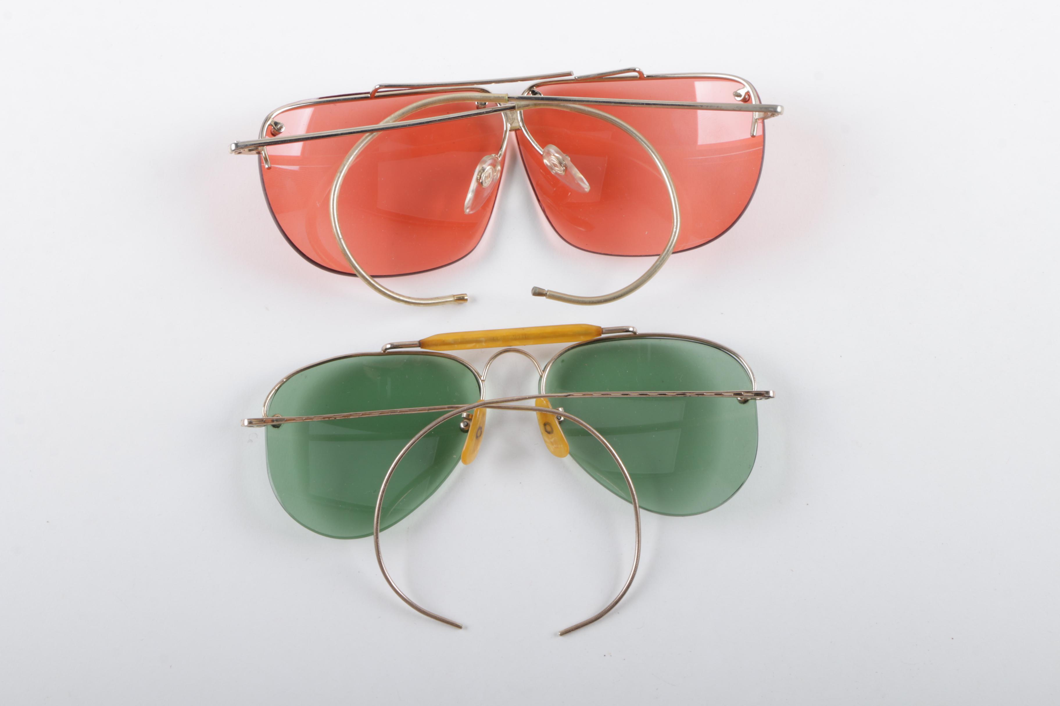 Vintage Shuron Gold Filled Aviator Sunglasses and Tasco Shooting Eyeglasses