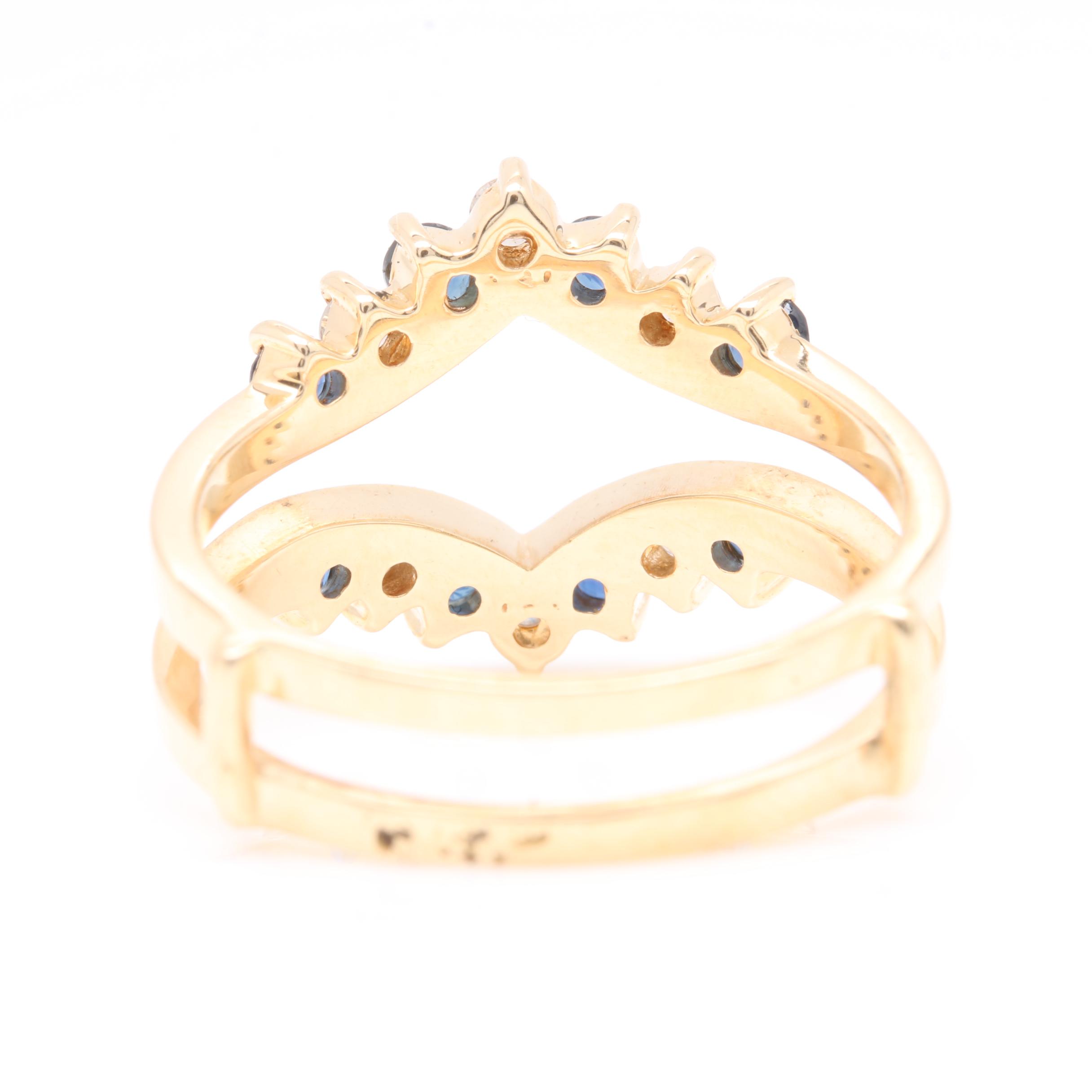 14K Yellow Gold Diamond and Blue Sapphire Ring Guard