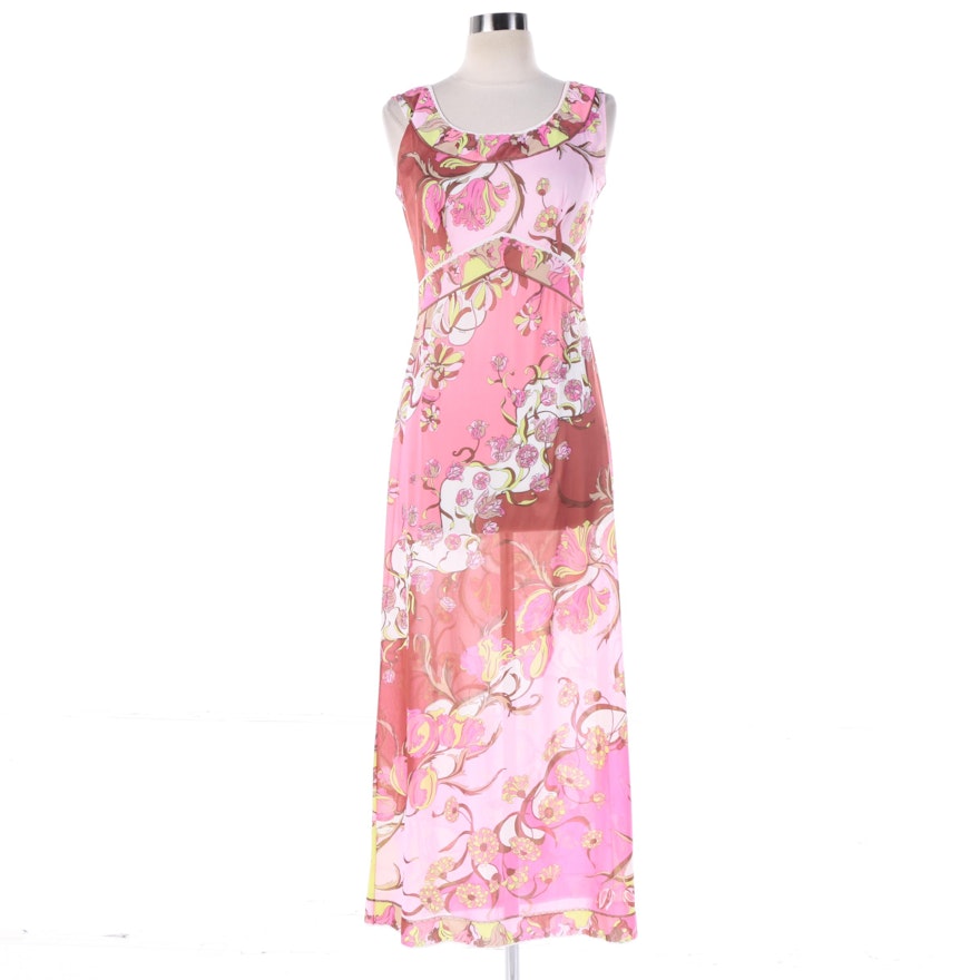 1960s Vintage Emilio Pucci for Formfit Rogers Floral Maxi Lounge Dress