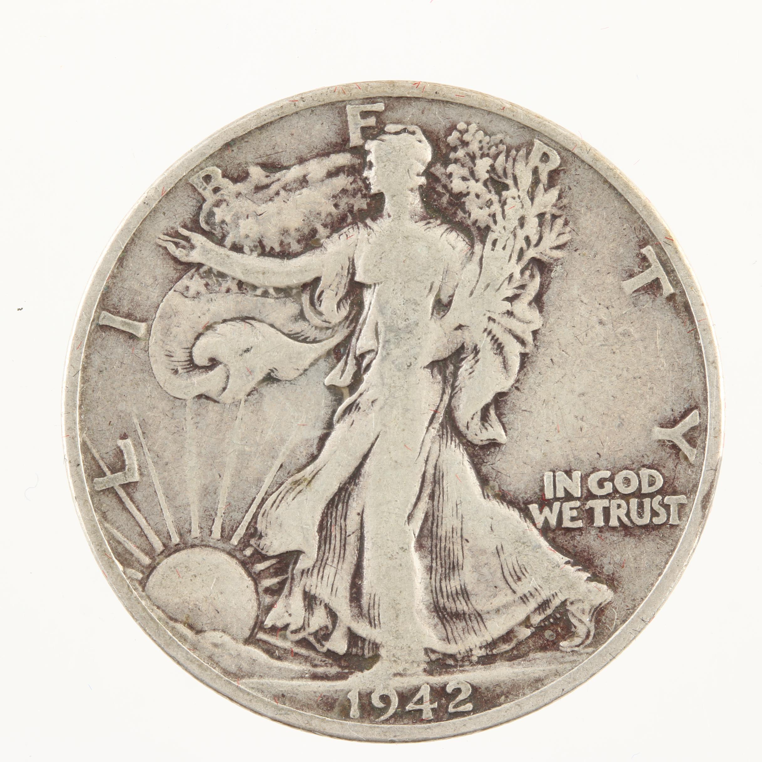 Wooden Display Chest of Twenty-Six Vintage U.S. Silver Half Dollars