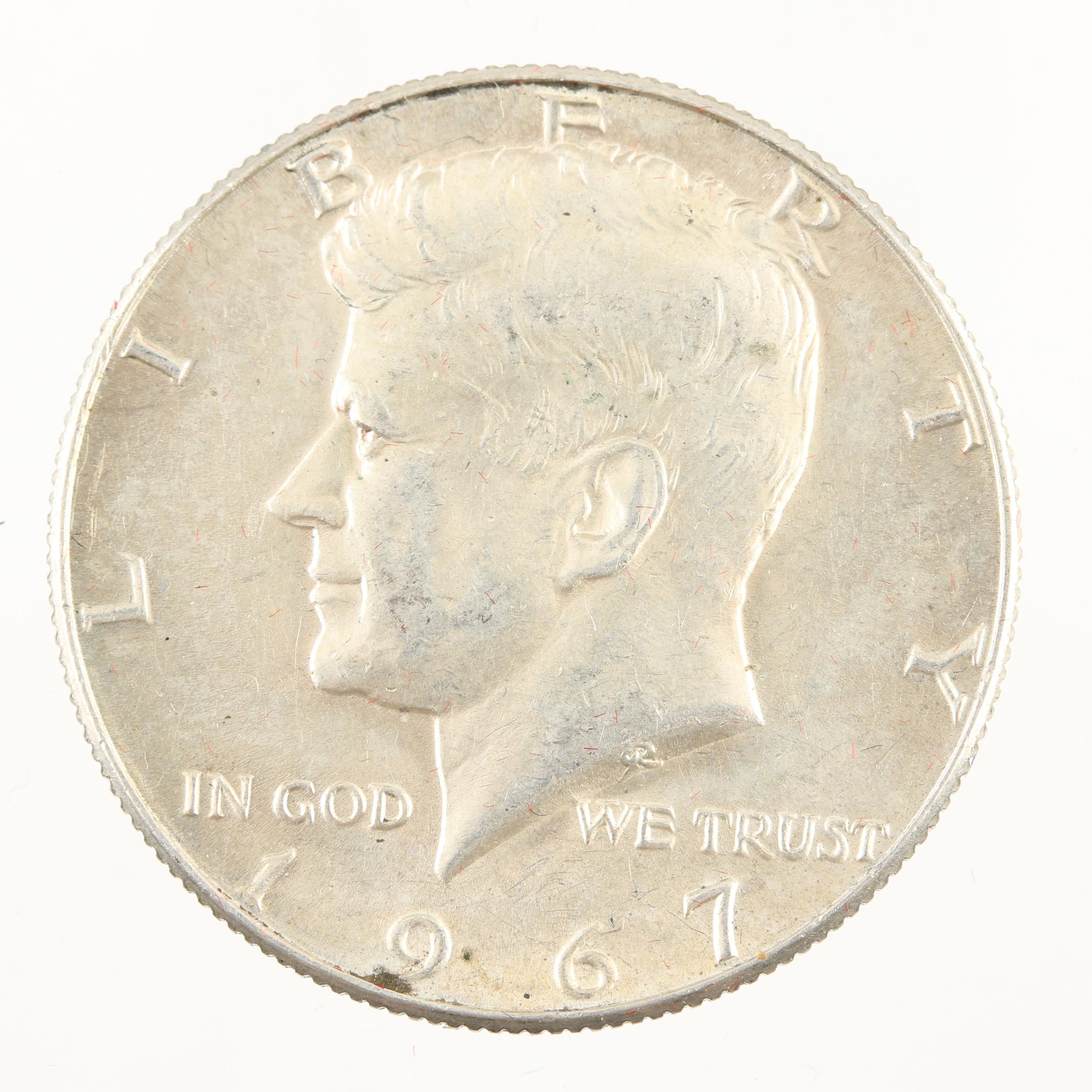 Wooden Display Chest of Twenty-Six Vintage U.S. Silver Half Dollars