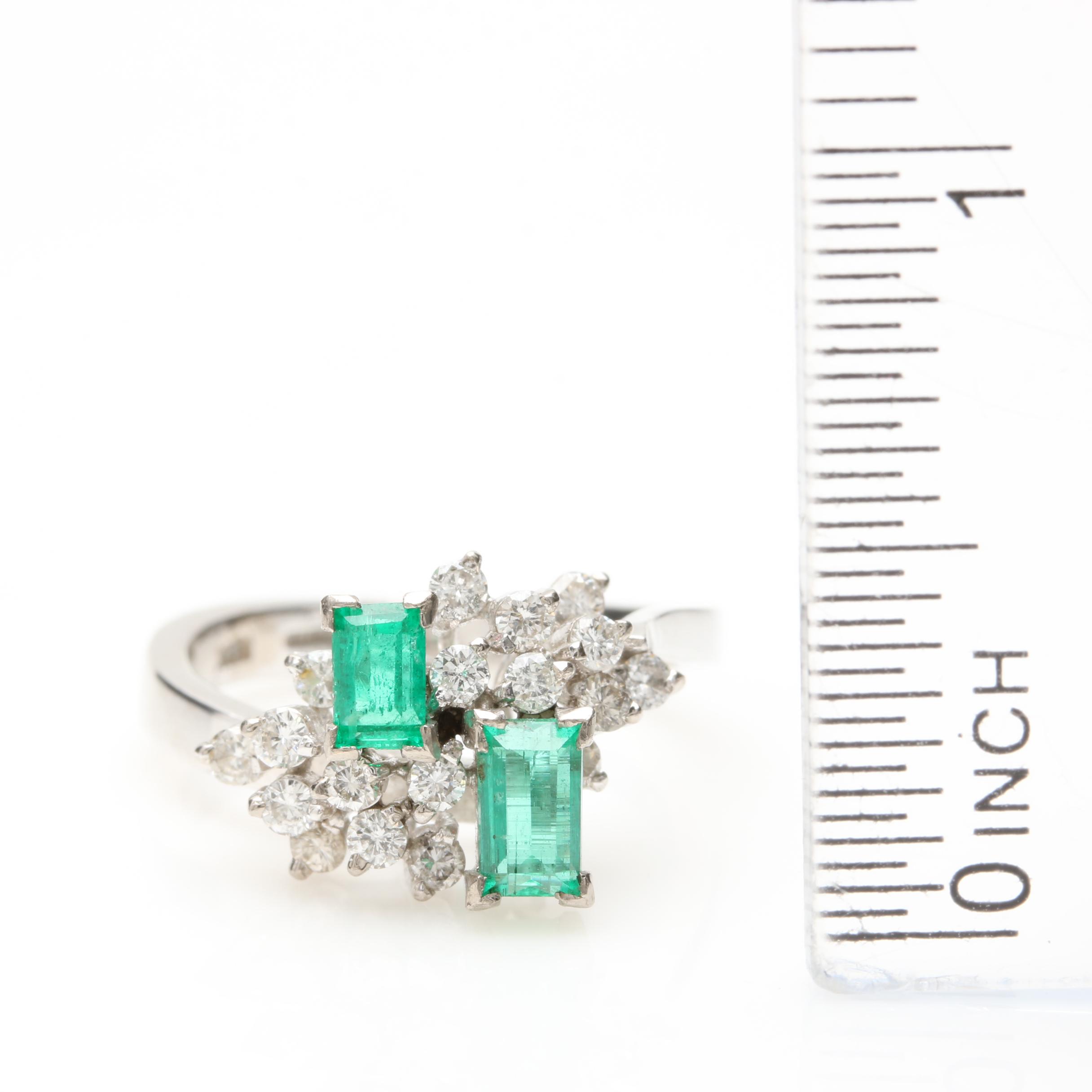14K White Gold Synthetic Emerald and Diamond Ring