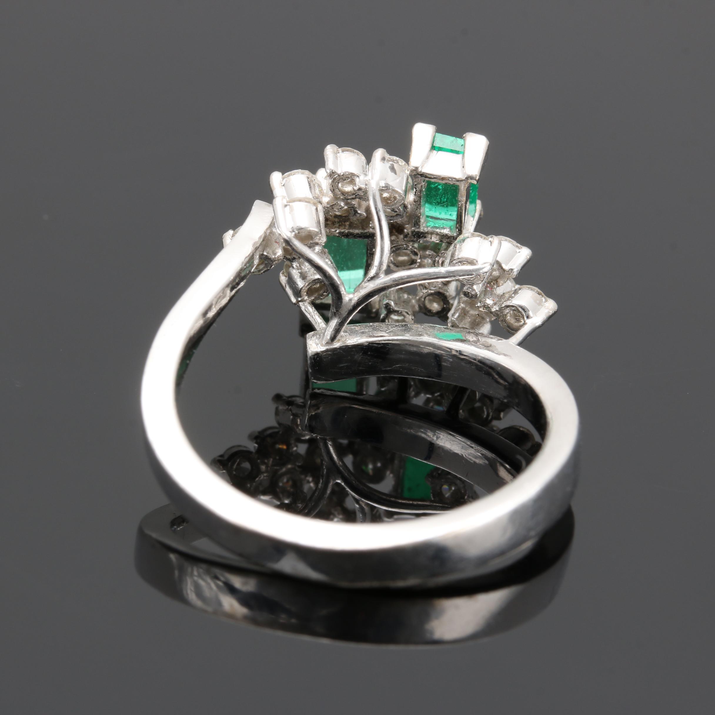 14K White Gold Synthetic Emerald and Diamond Ring