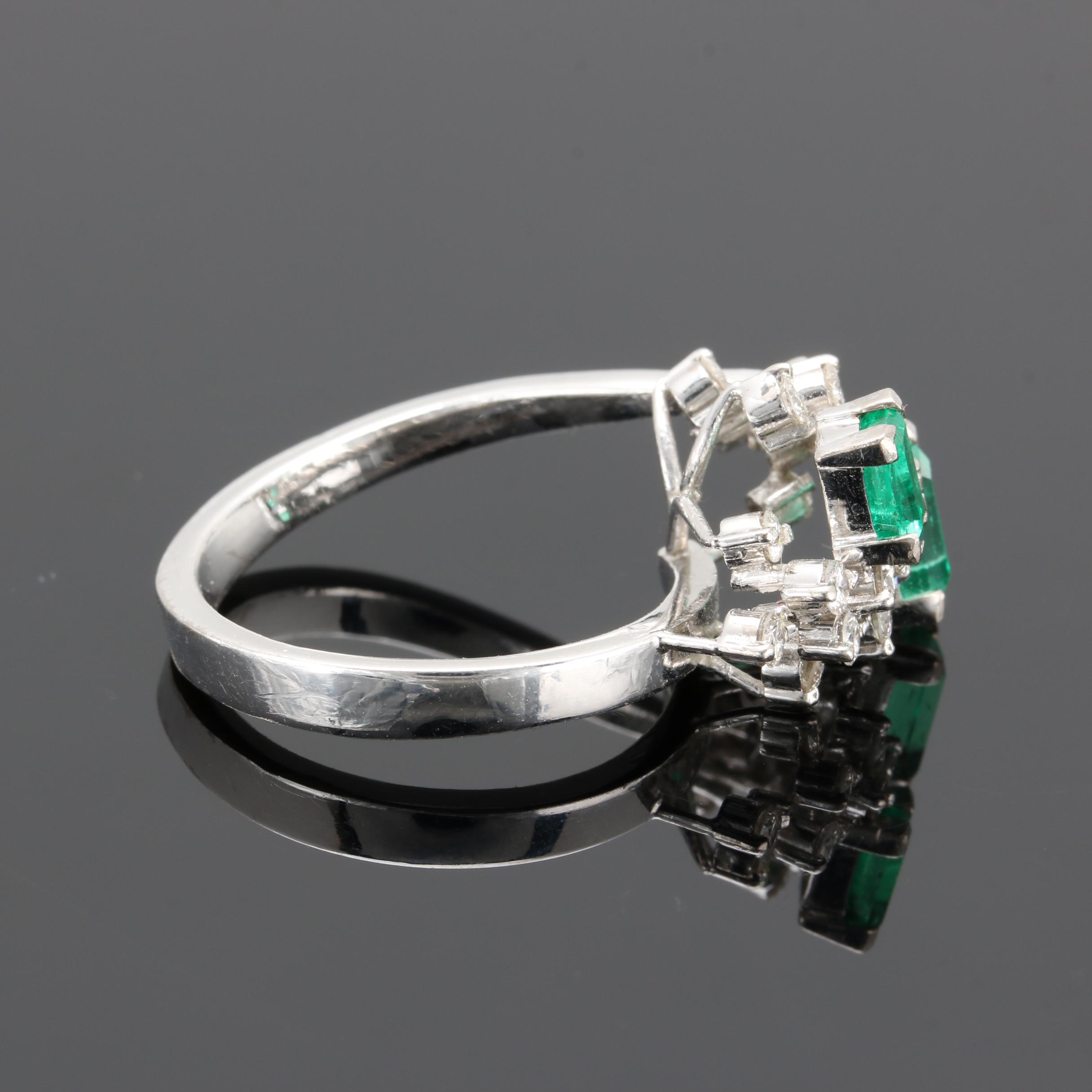 14K White Gold Synthetic Emerald and Diamond Ring