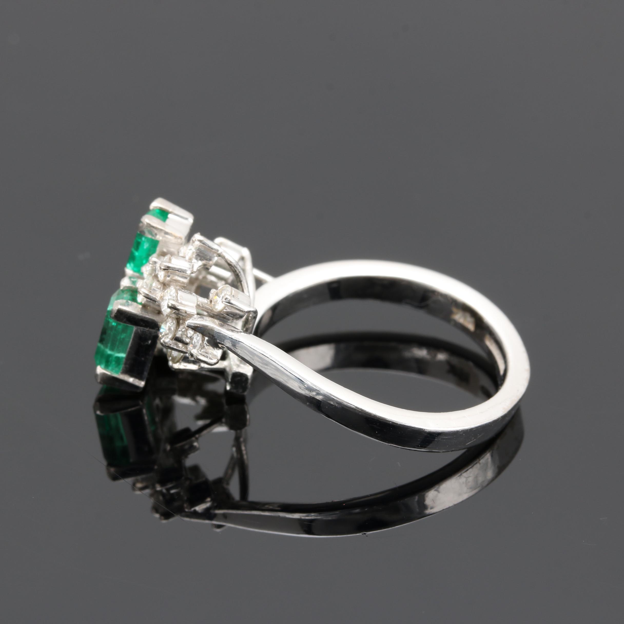 14K White Gold Synthetic Emerald and Diamond Ring