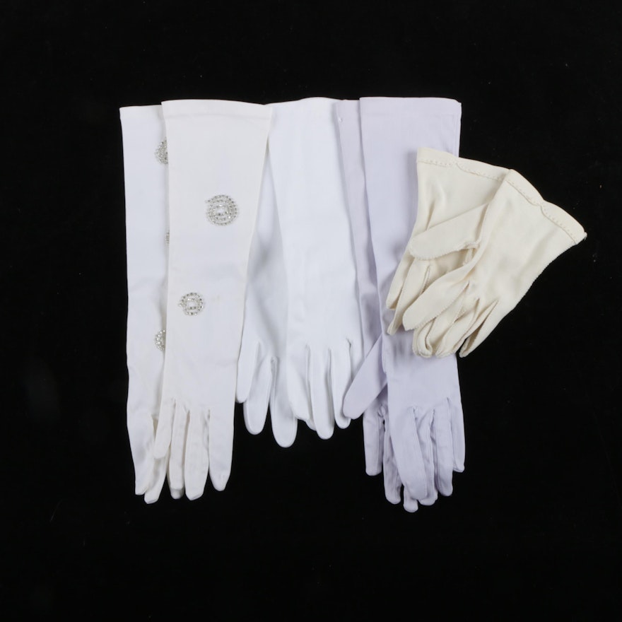 1960s Vintage White and Pastel Summer Gloves Including Rhinestones