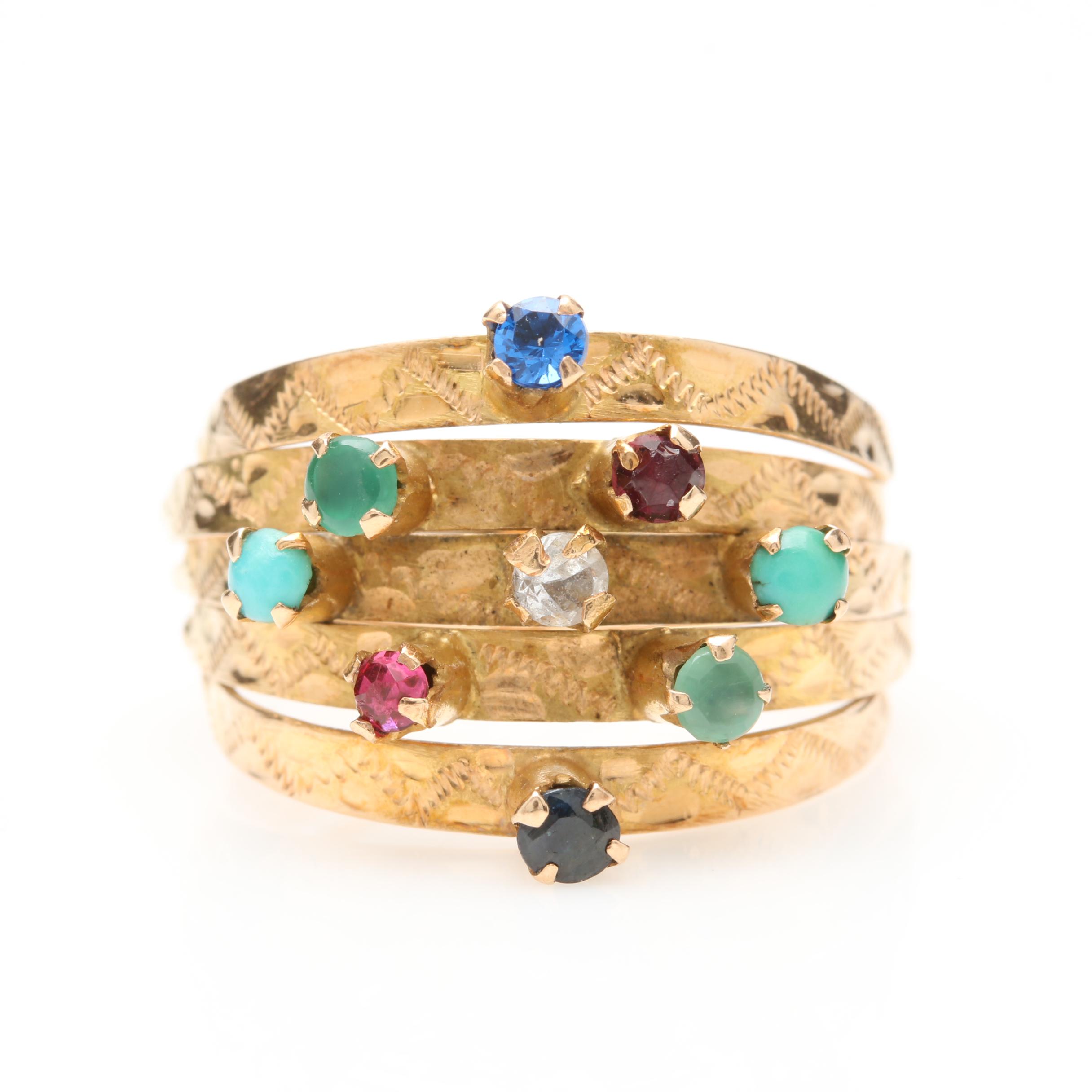 18K Yellow Gold Gemstone Harem Ring