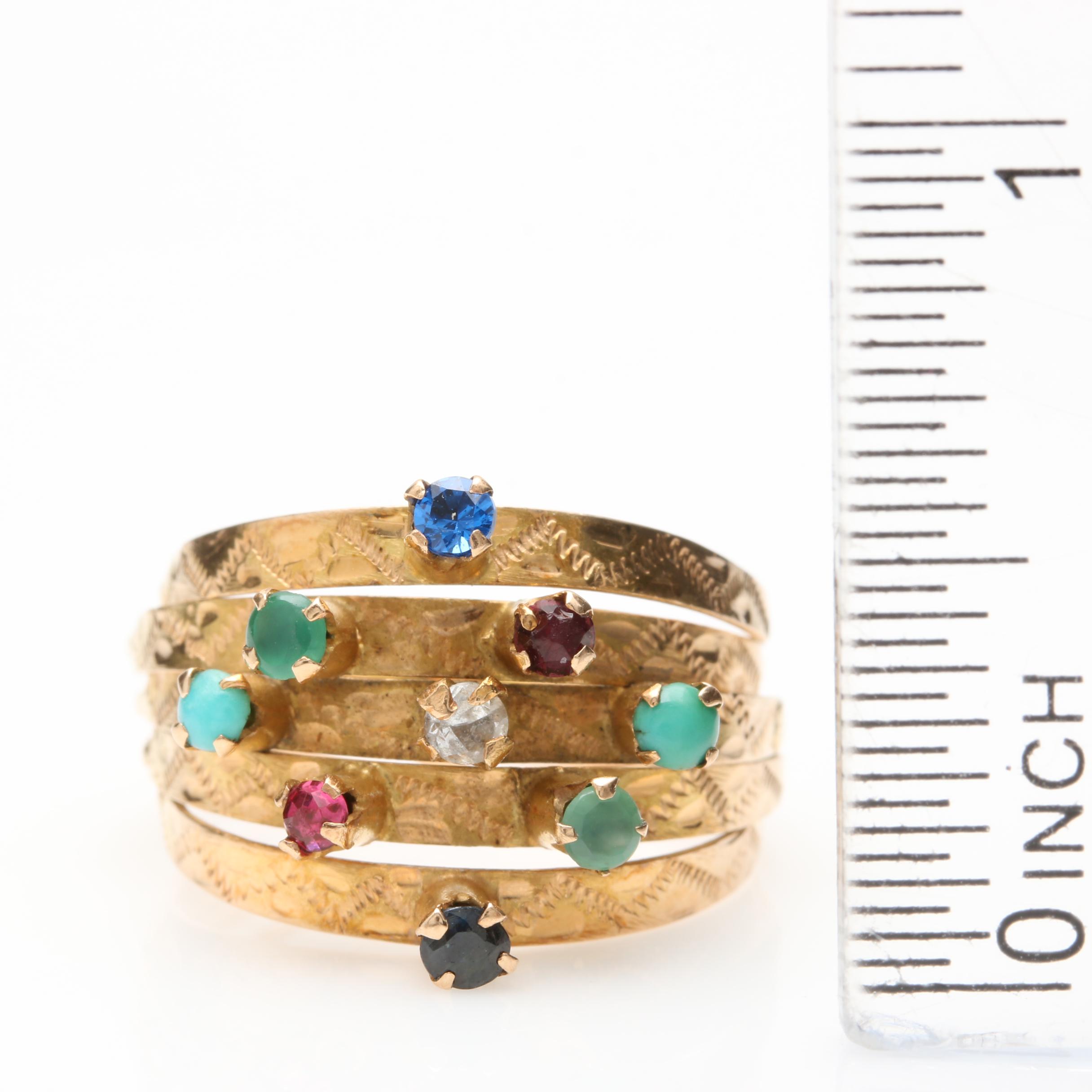 18K Yellow Gold Gemstone Harem Ring