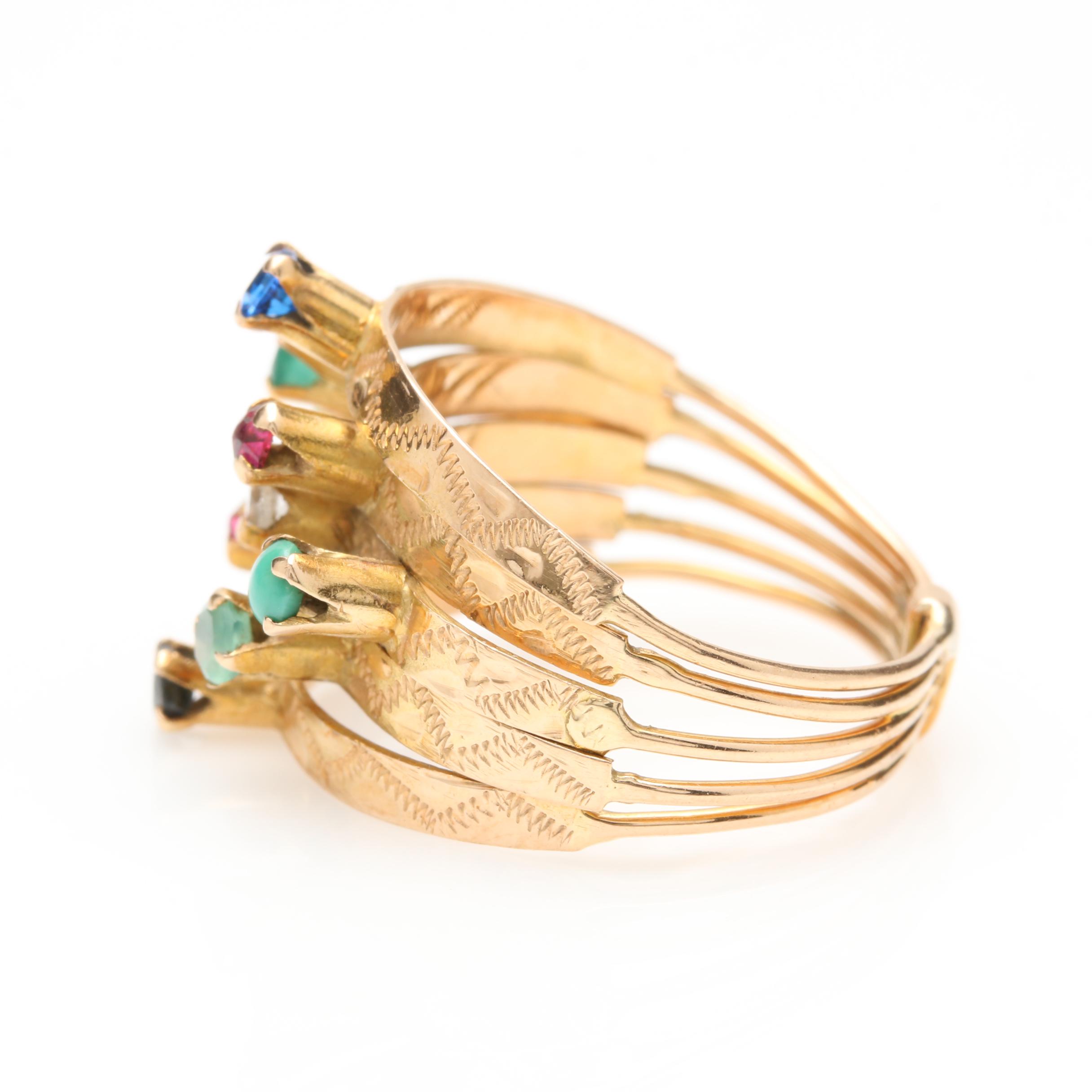 18K Yellow Gold Gemstone Harem Ring