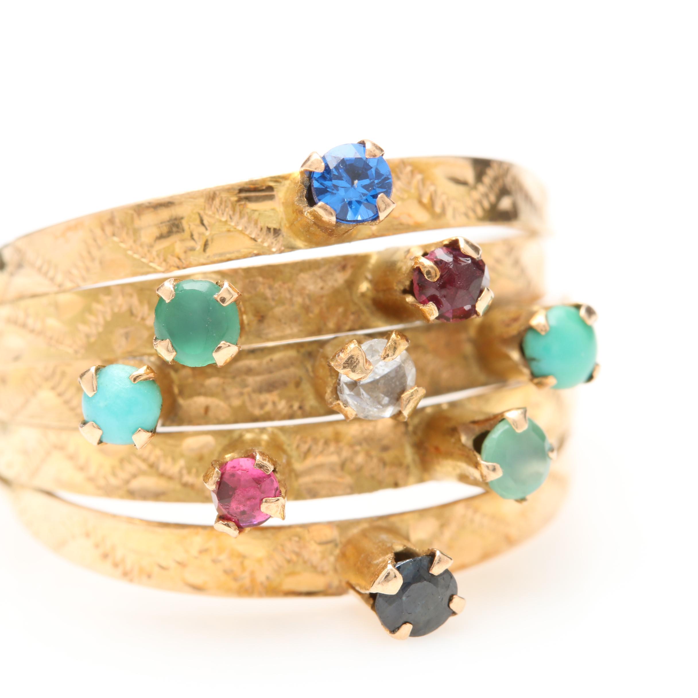 18K Yellow Gold Gemstone Harem Ring