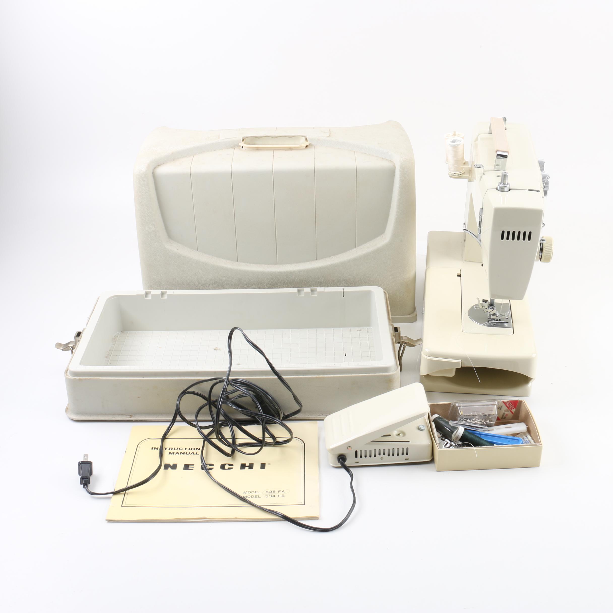 Necchi Model 535FA Sewing Machine with Case and Accessories