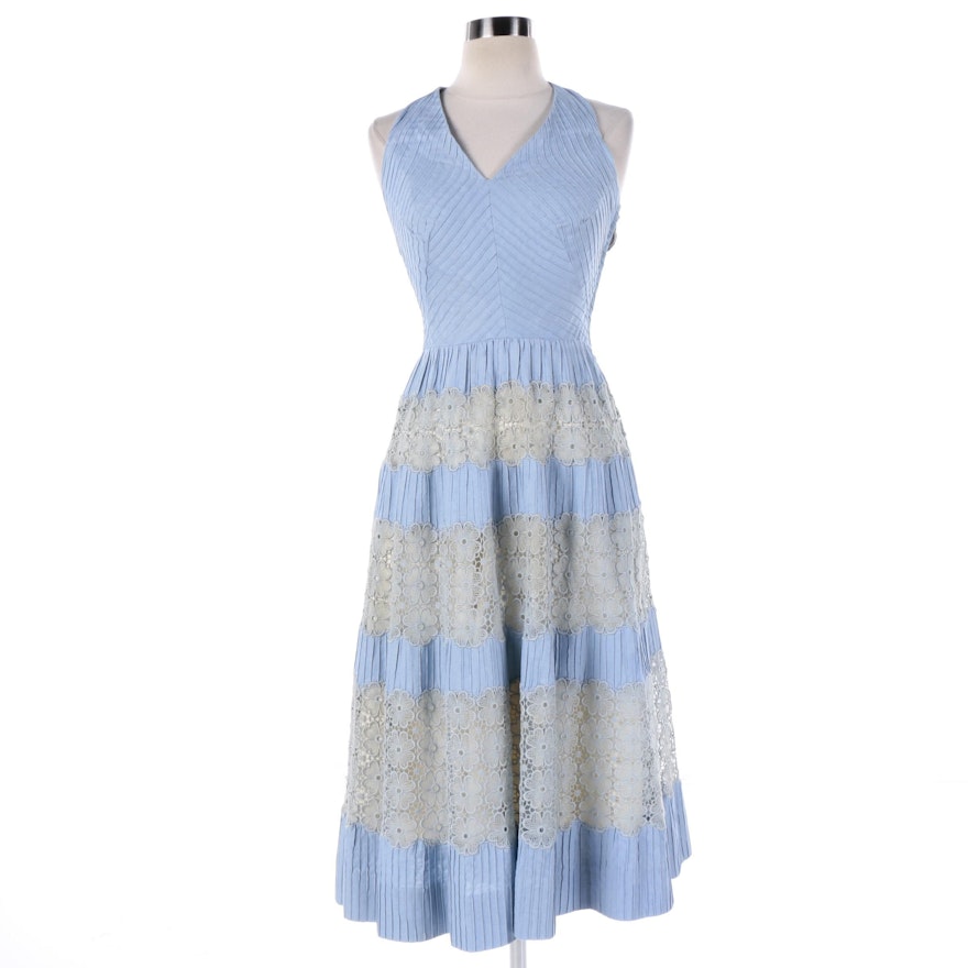 1950s Vintage Herbert Sondheim Sky Blue Sundress with Lace